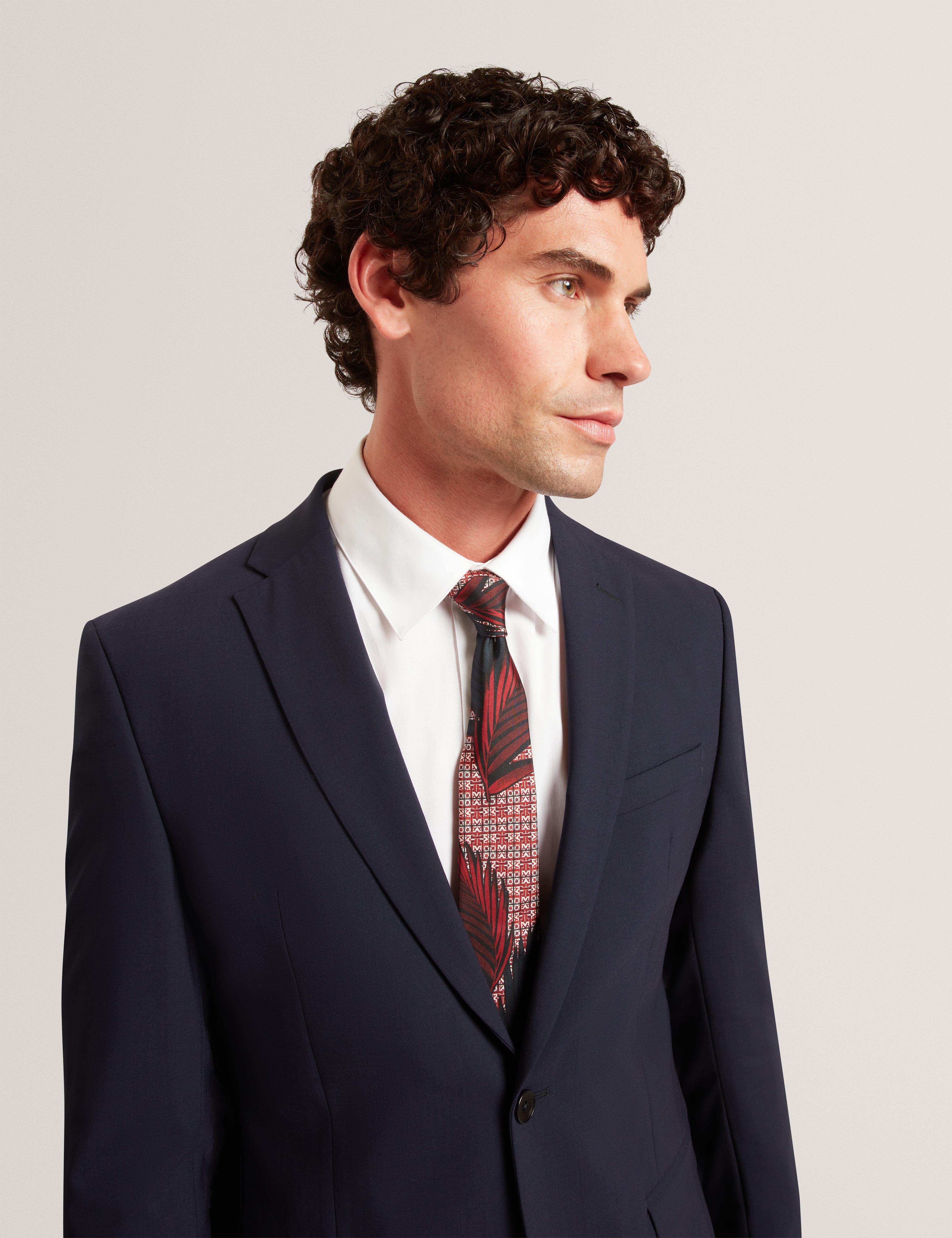 Thibo Geo Leaf Print Silk Tie Red