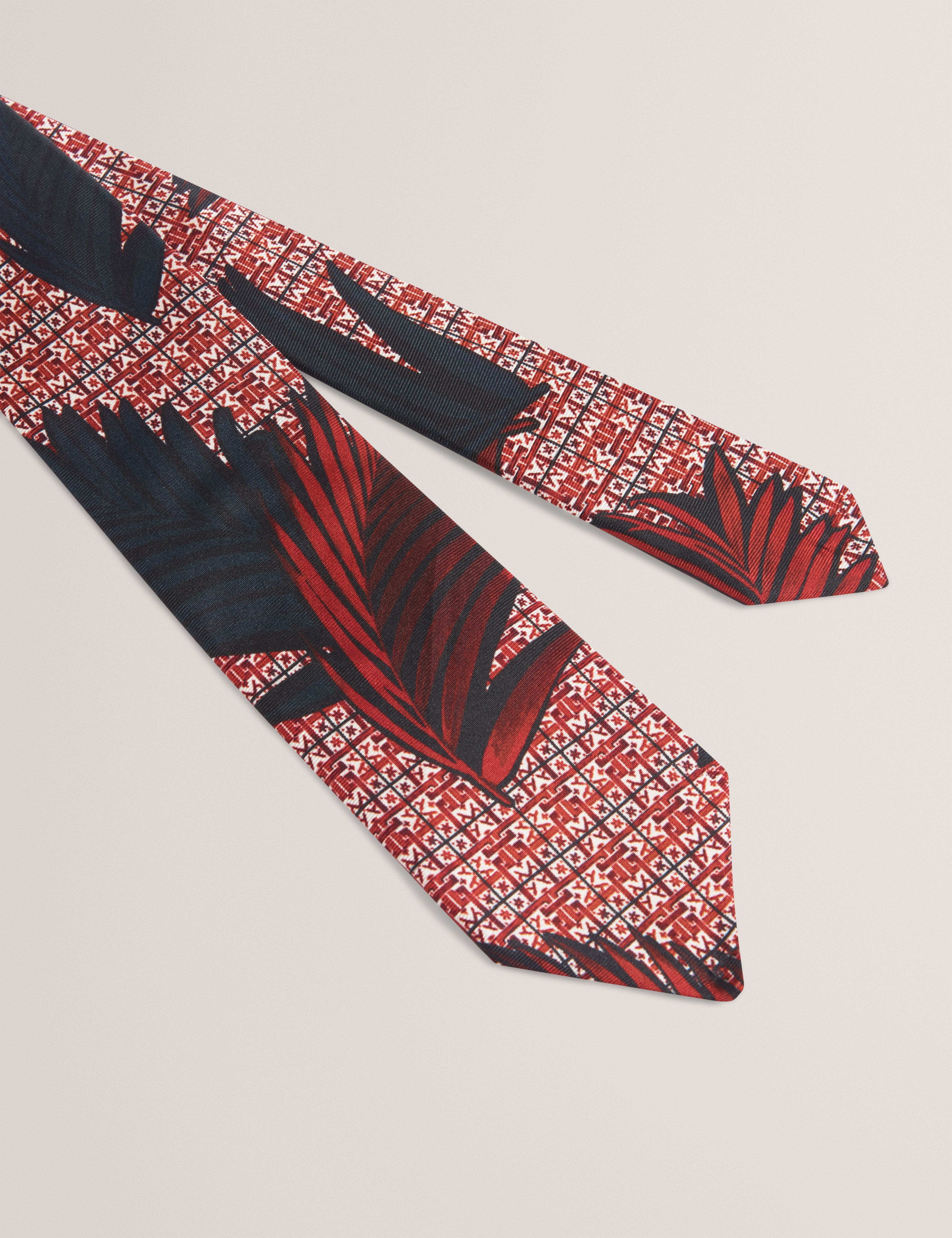 Thibo Geo Leaf Print Silk Tie Red