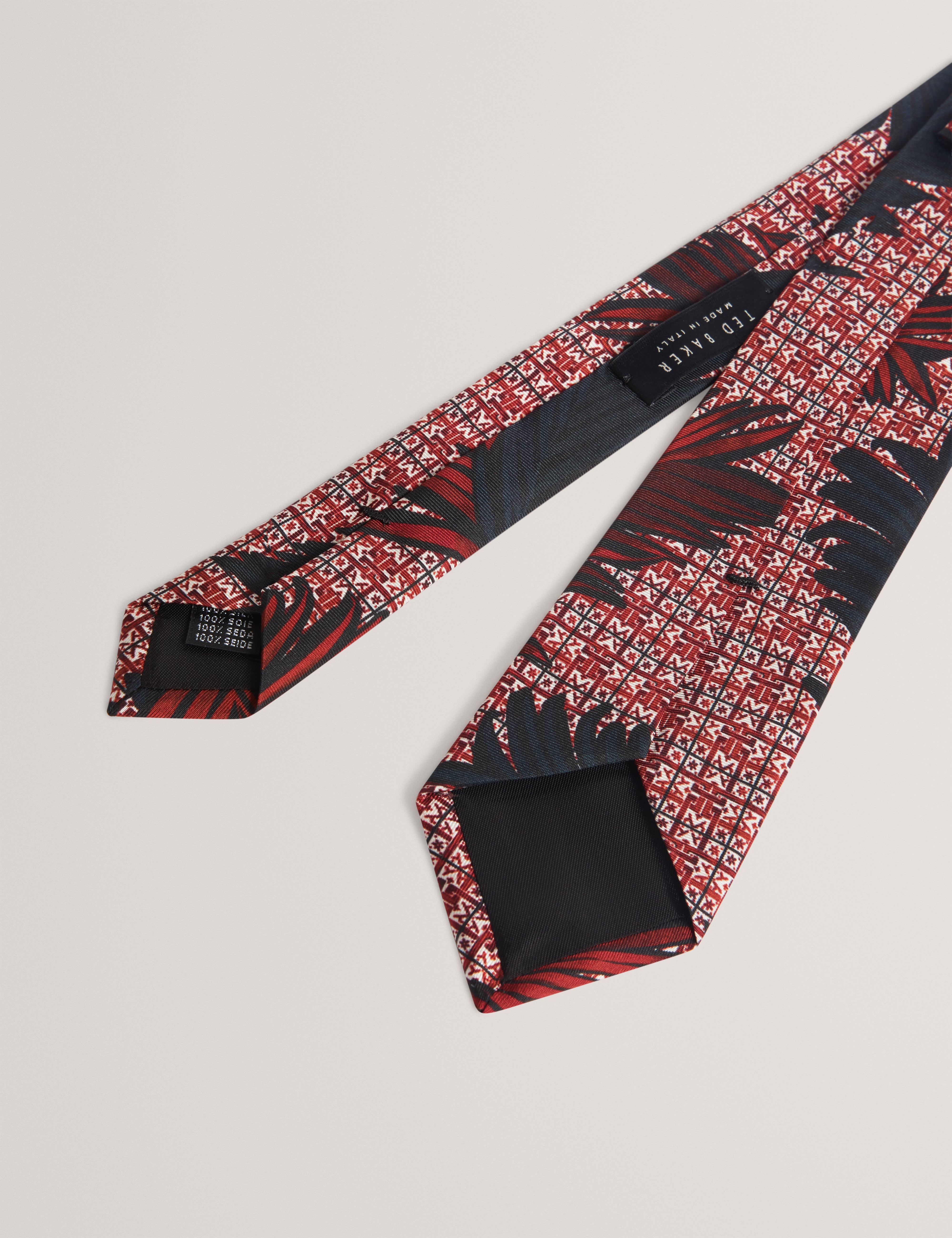 Thibo Geo Leaf Print Silk Tie Red