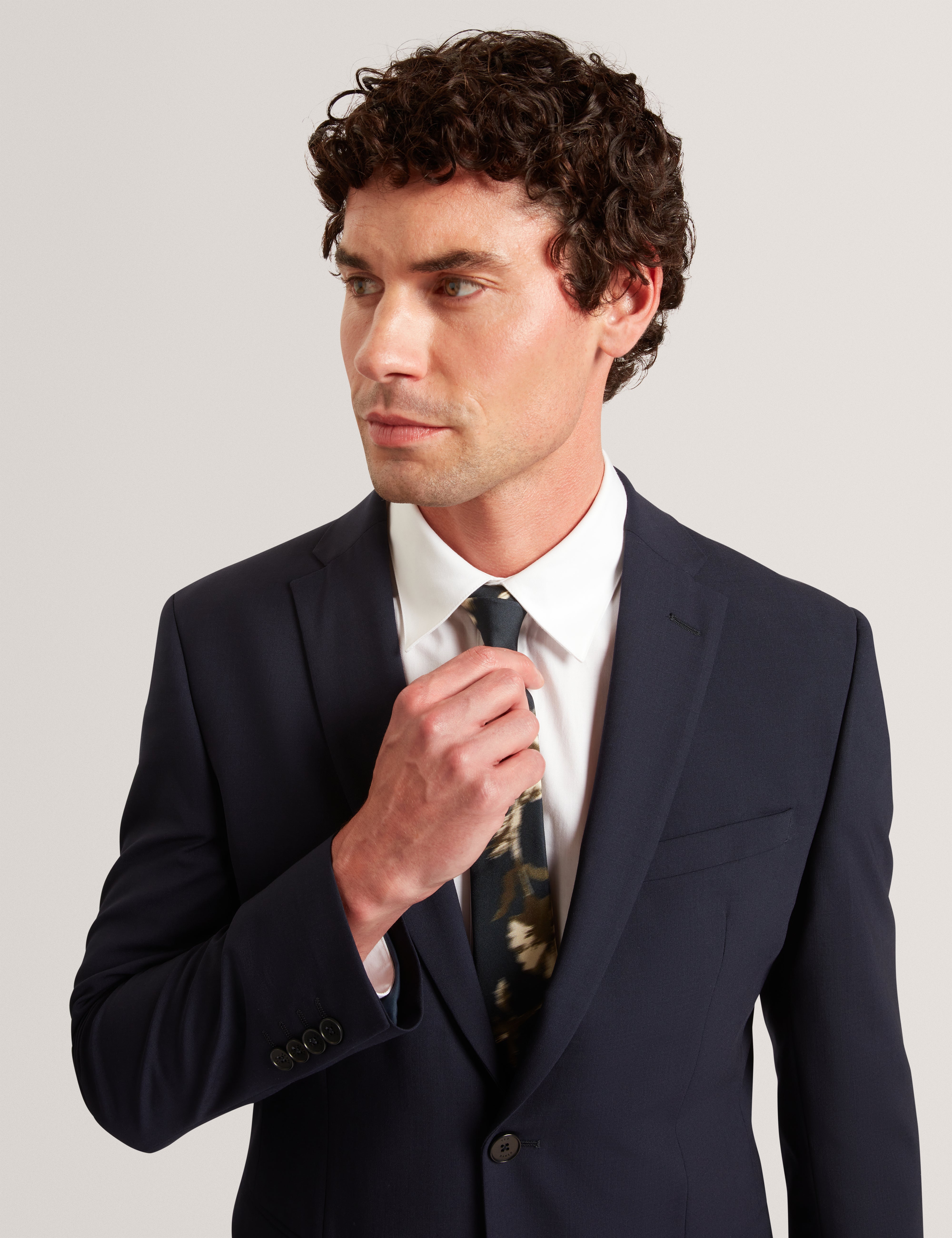 Tinchy Blurred Floral Print Silk Tie Navy