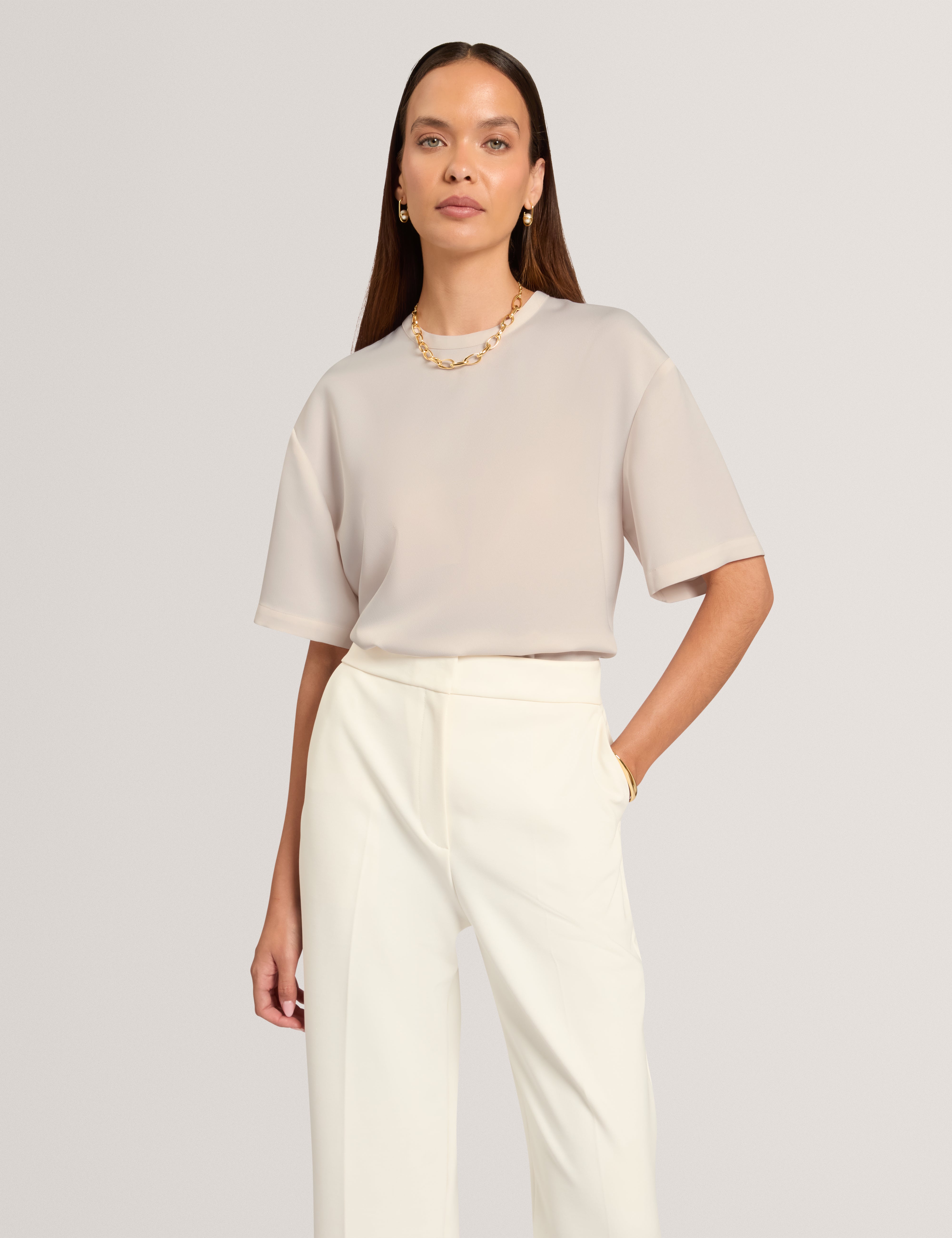 Aibaa Satin Short Sleeve T Shirt Natural