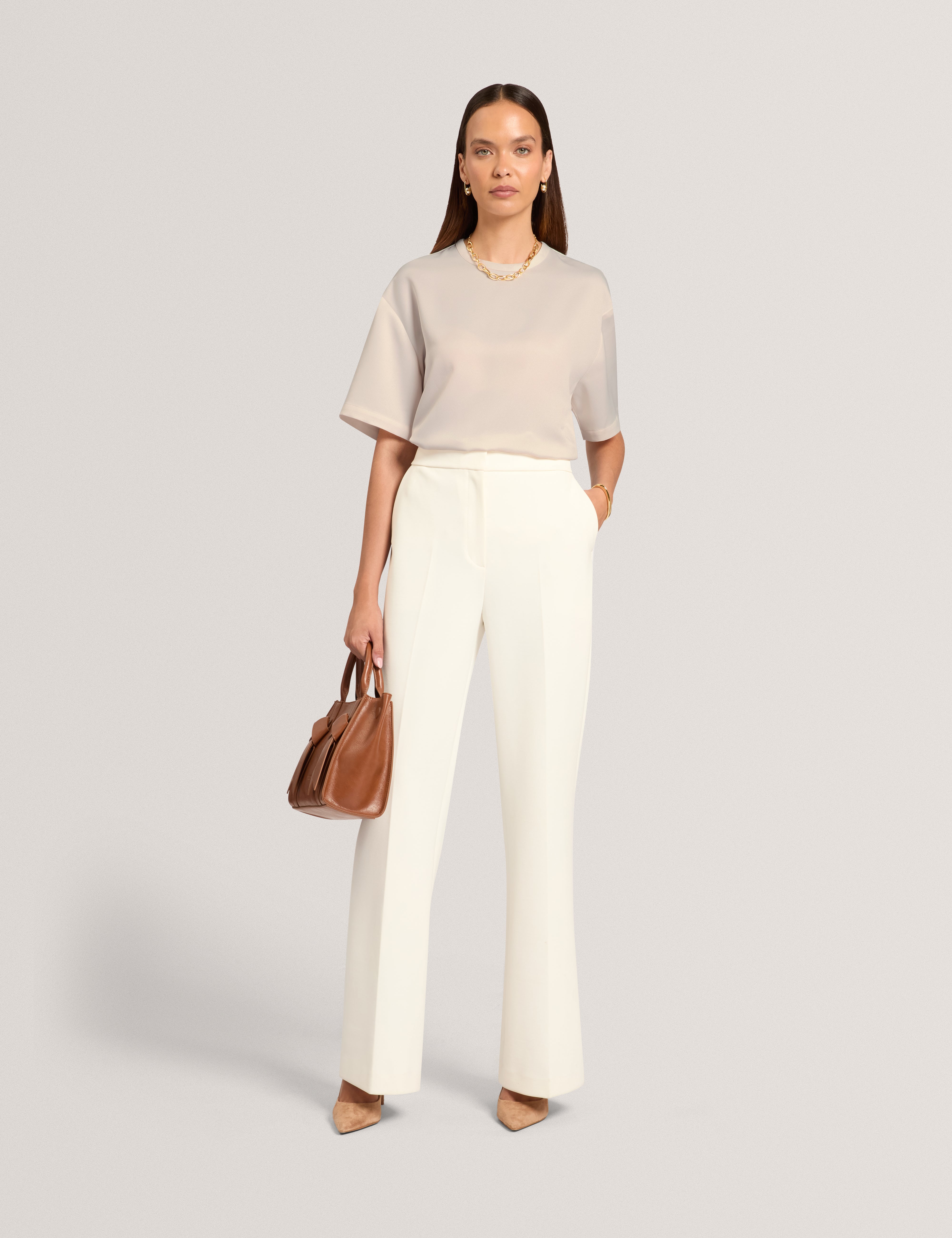 Aibaa Satin Short Sleeve T Shirt Natural