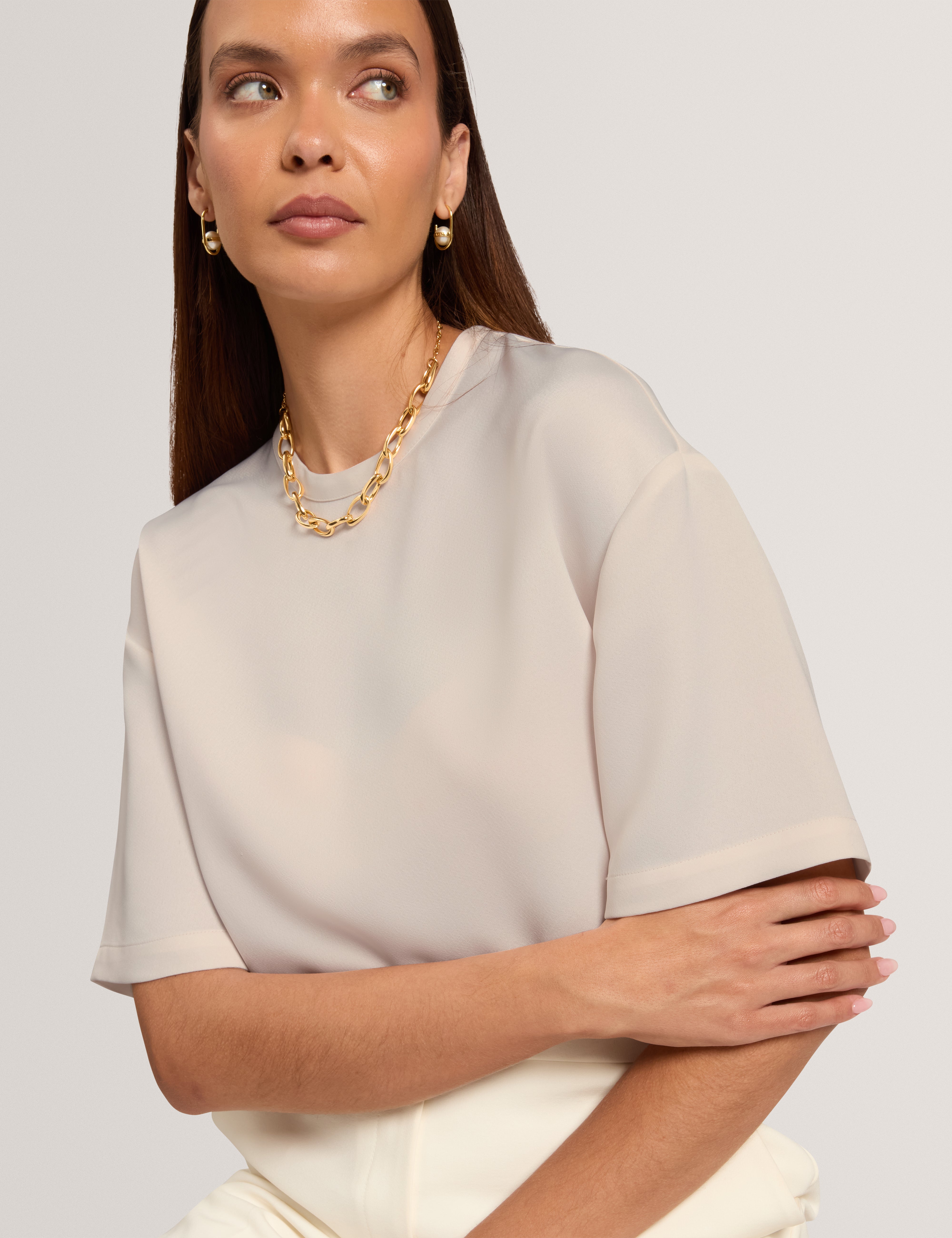 Aibaa Satin Short Sleeve T Shirt Natural