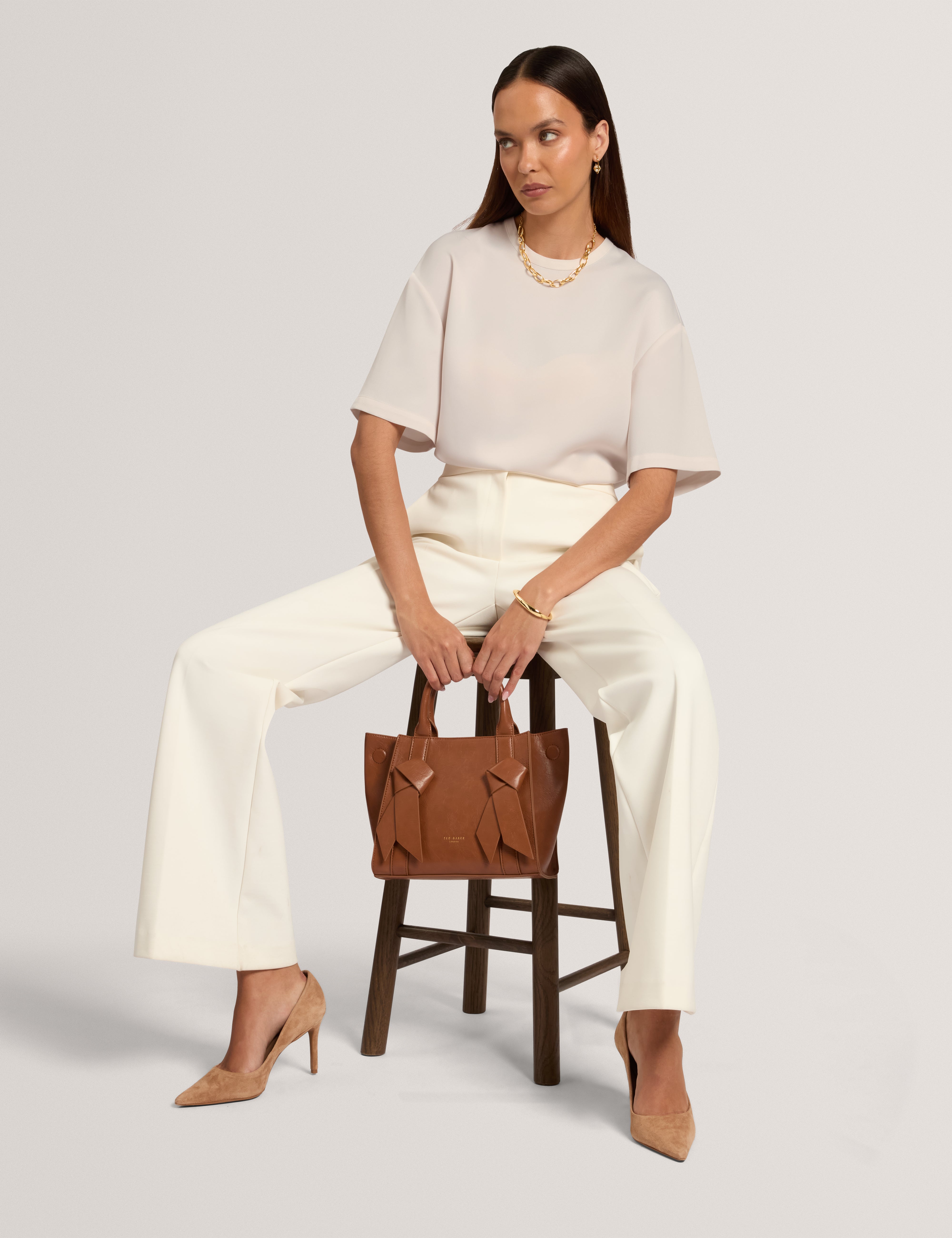 Aibaa Satin Short Sleeve T Shirt Natural