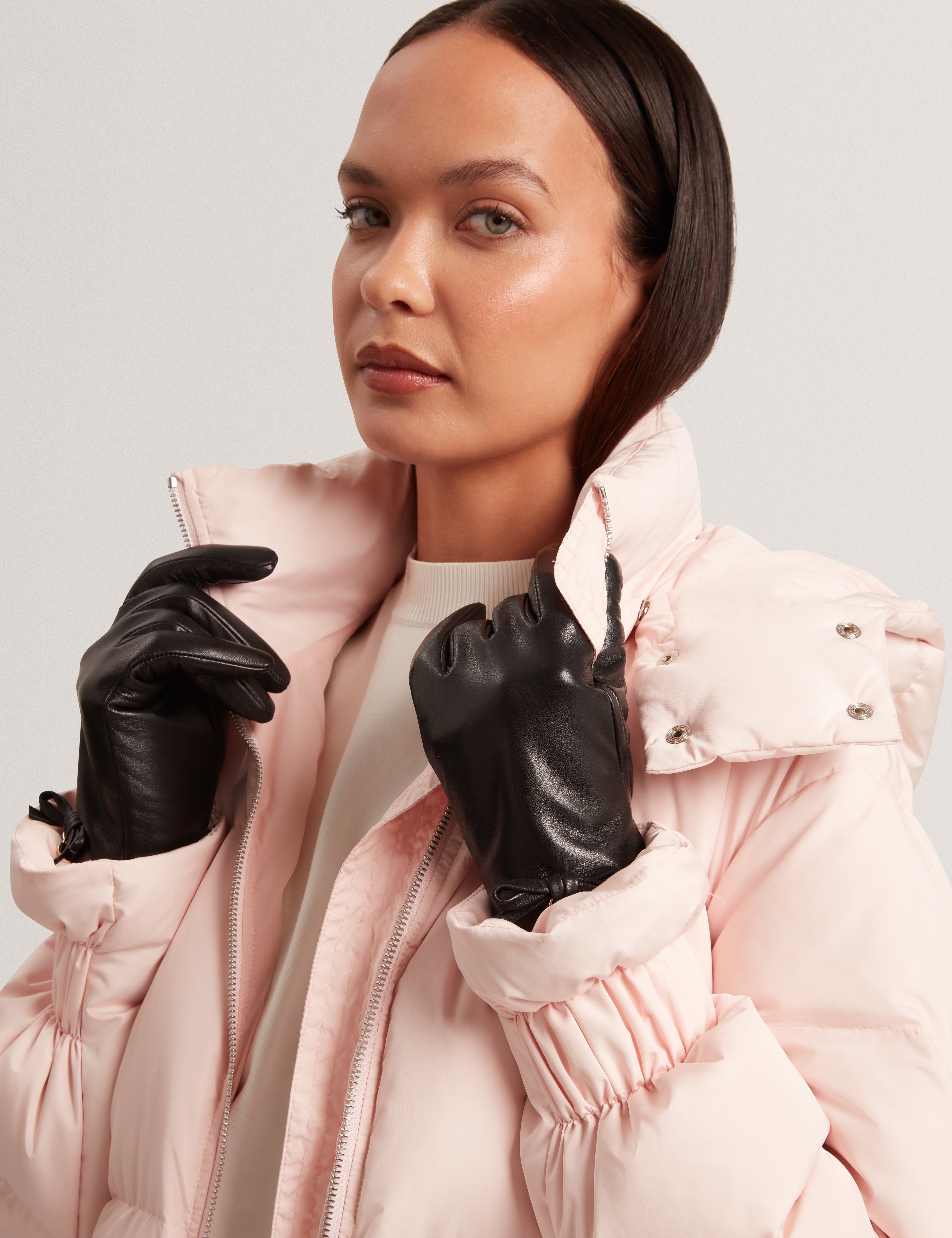 Rennah Bow Detail Biker Gloves Black