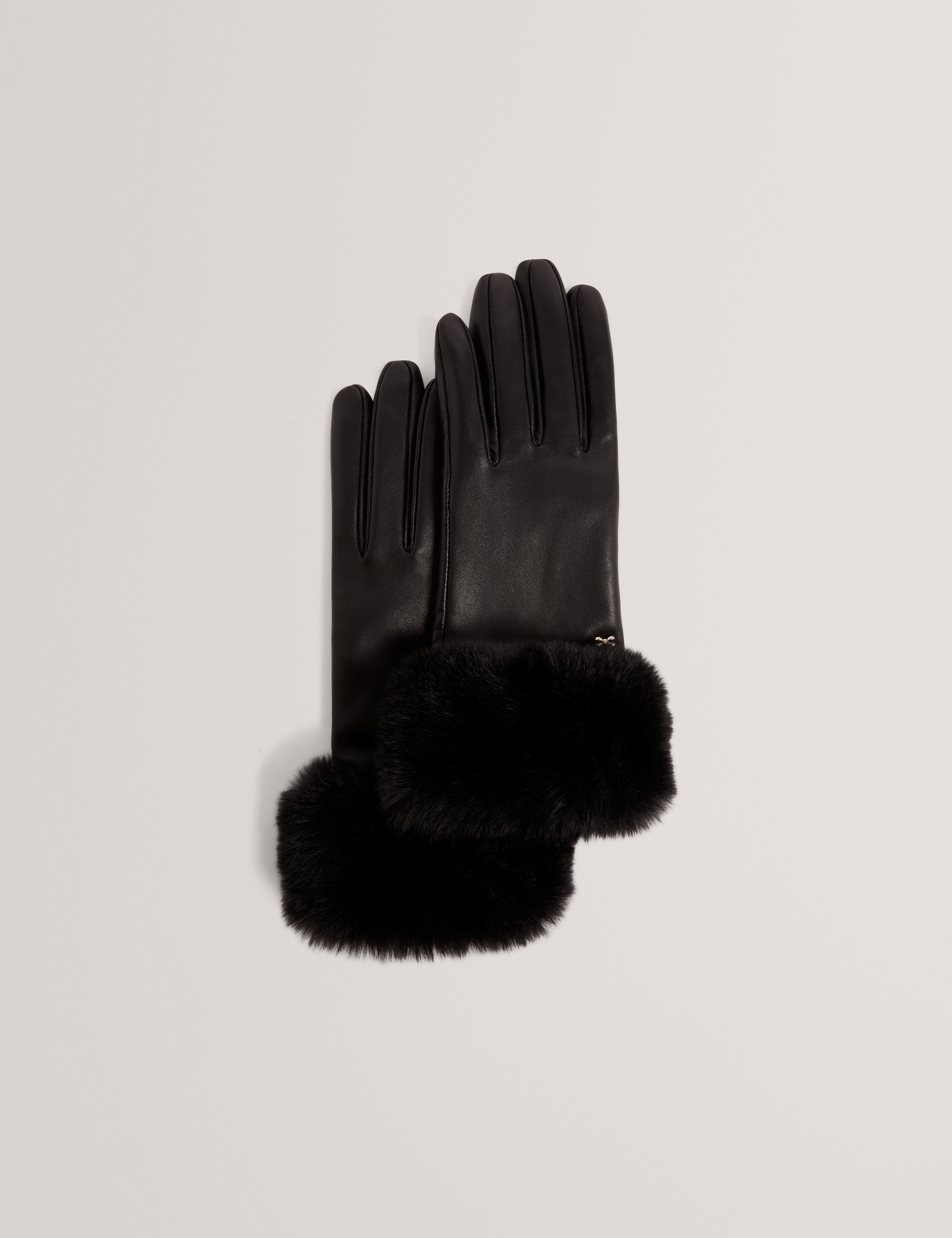 Neevi Faux Fur Leather Gloves Black