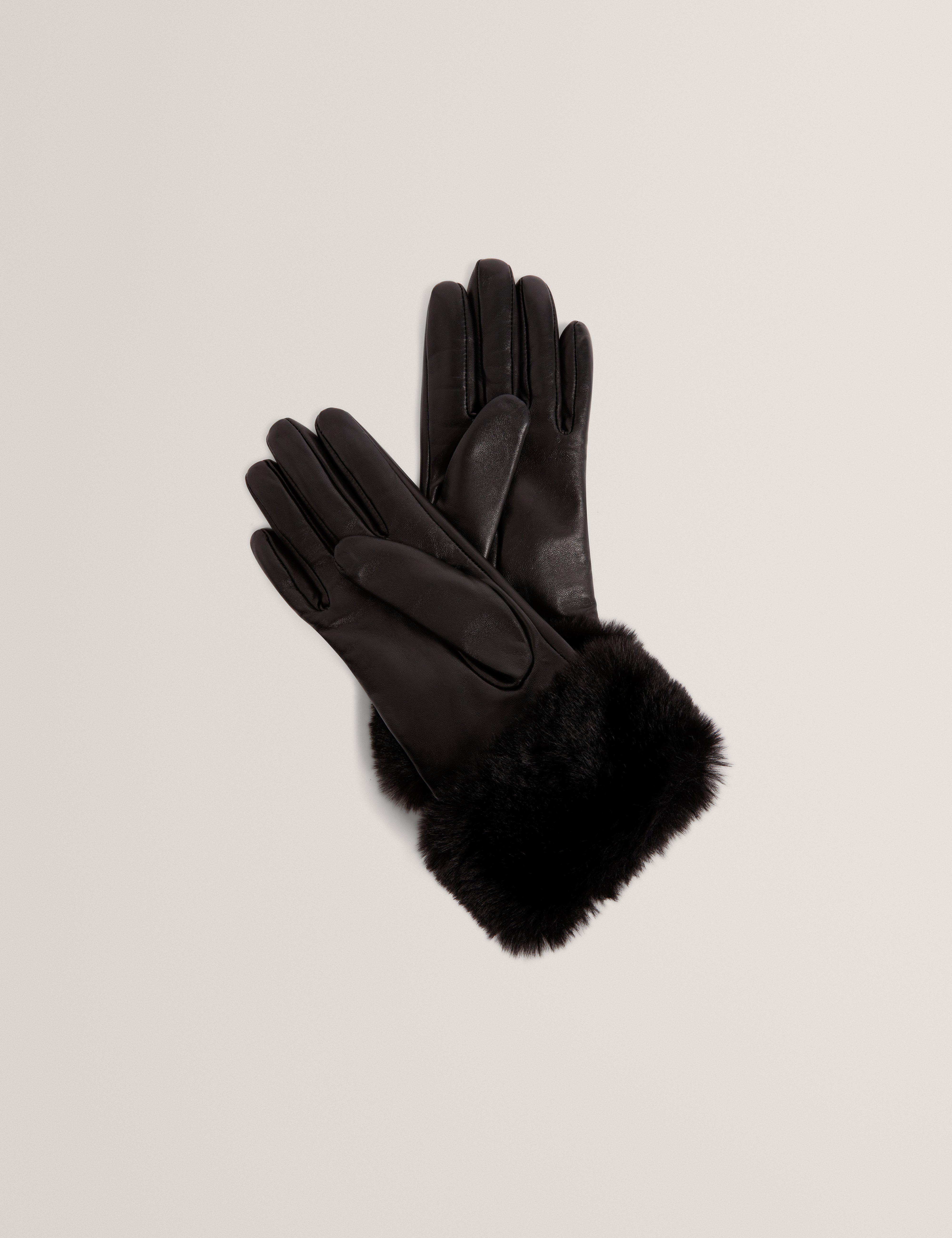 Neevi Faux Fur Leather Gloves Black
