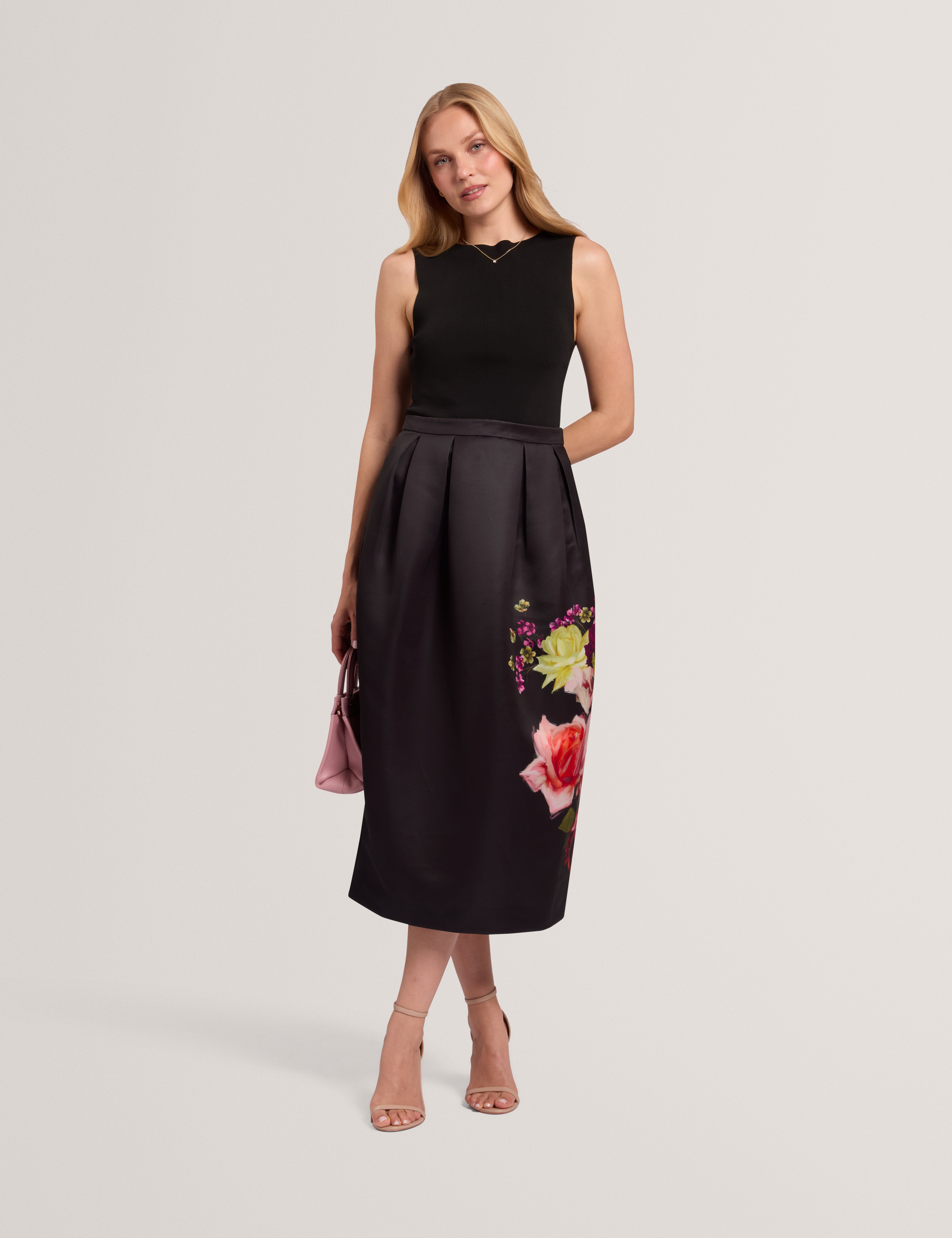 Venella Mockable Midi Dress With Tulip Print Black