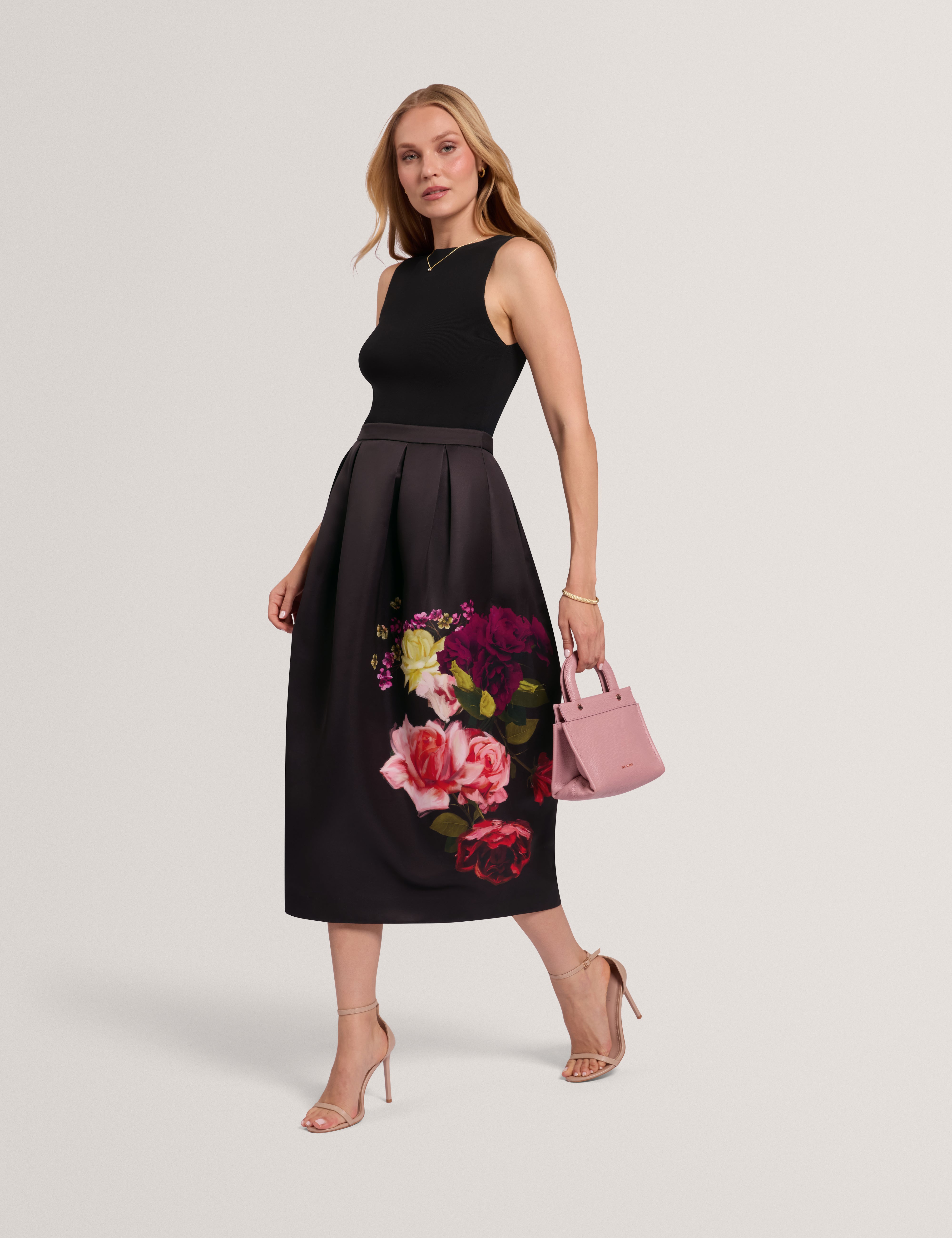 Venella Mockable Midi Dress With Tulip Print Black