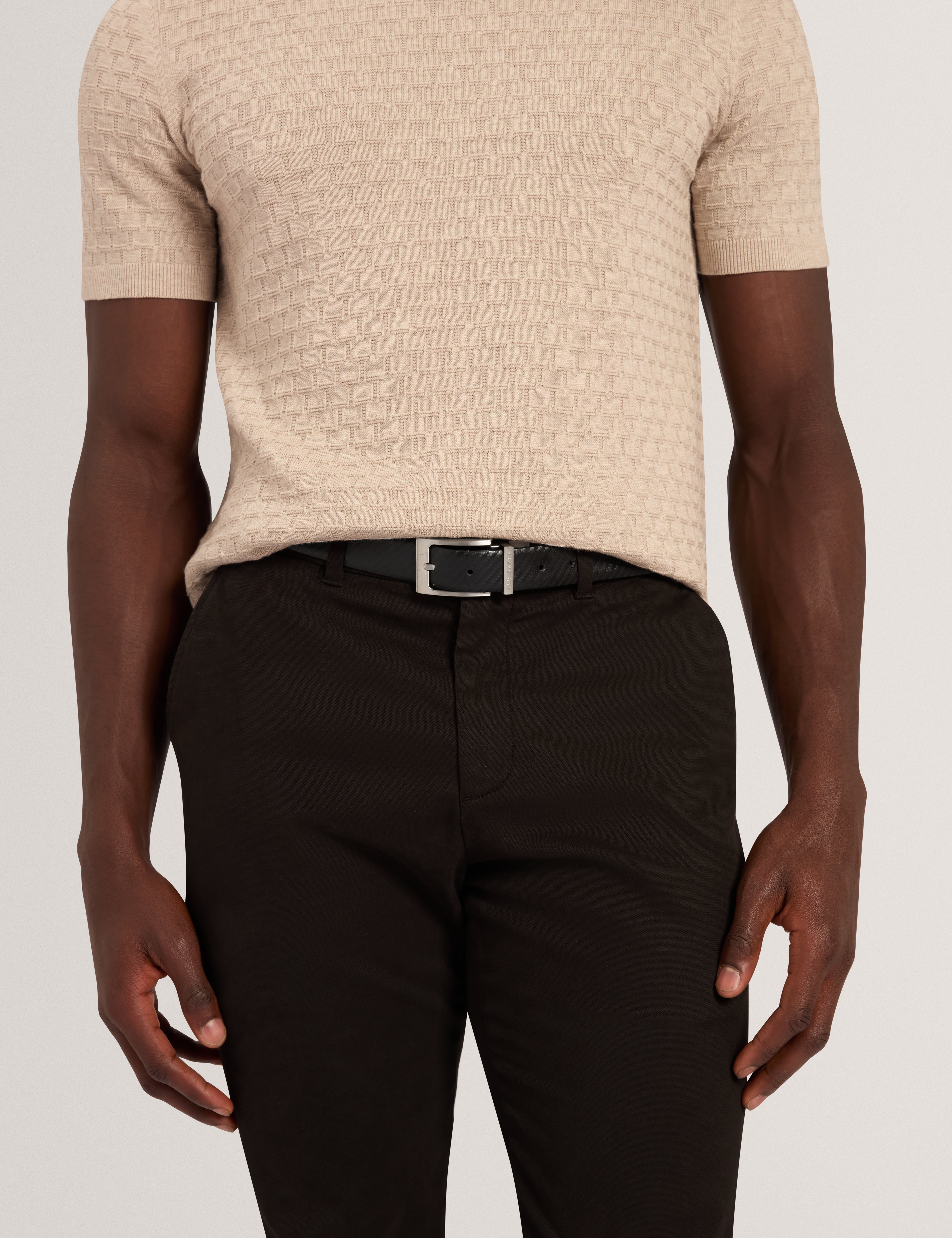 Aimen Leather Detail Weave Belt Black