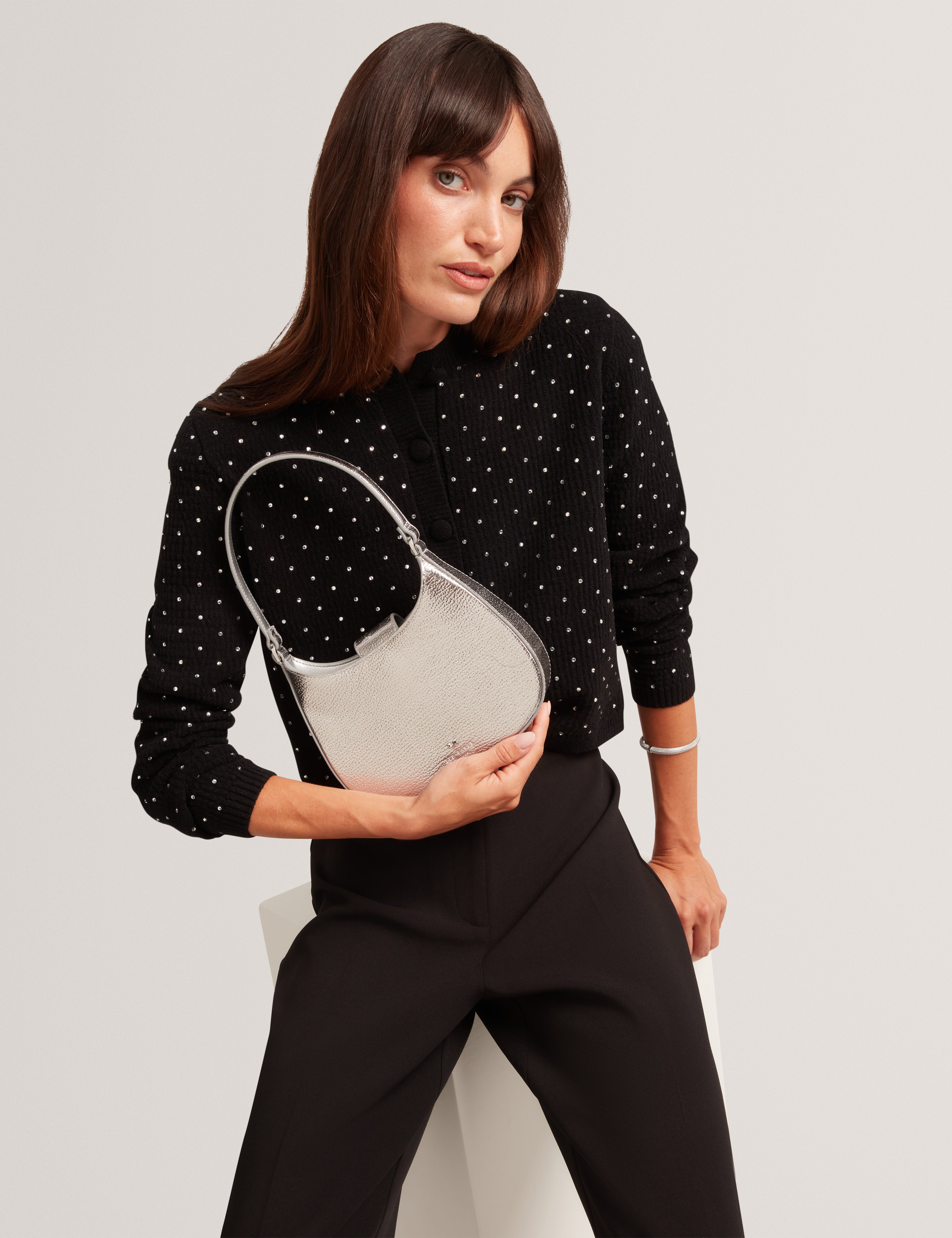 Irea Leather Bow Detail Mini Shoulder Bag Silver