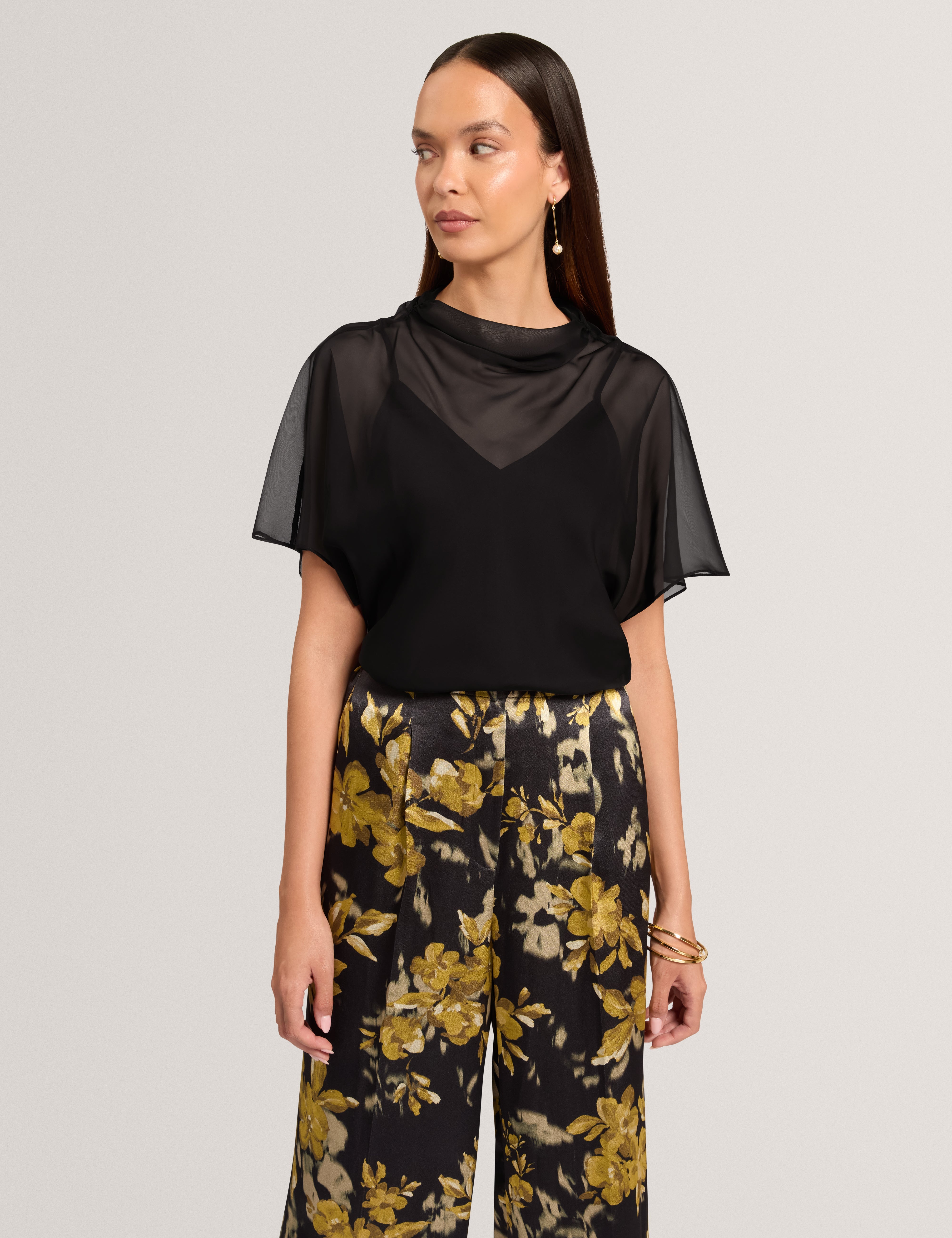 Anndia Drape Neck Top Black