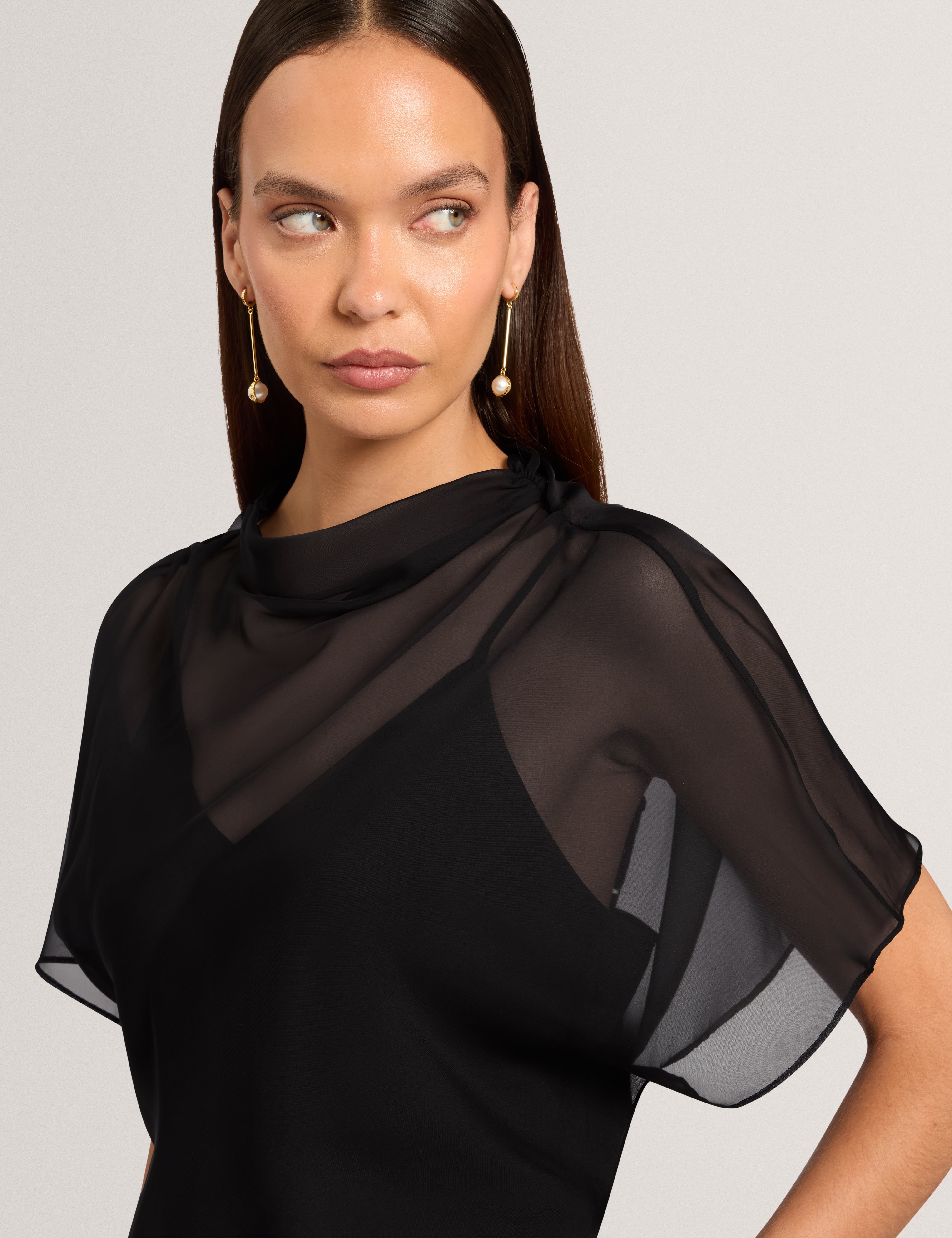 Anndia Drape Neck Top Black