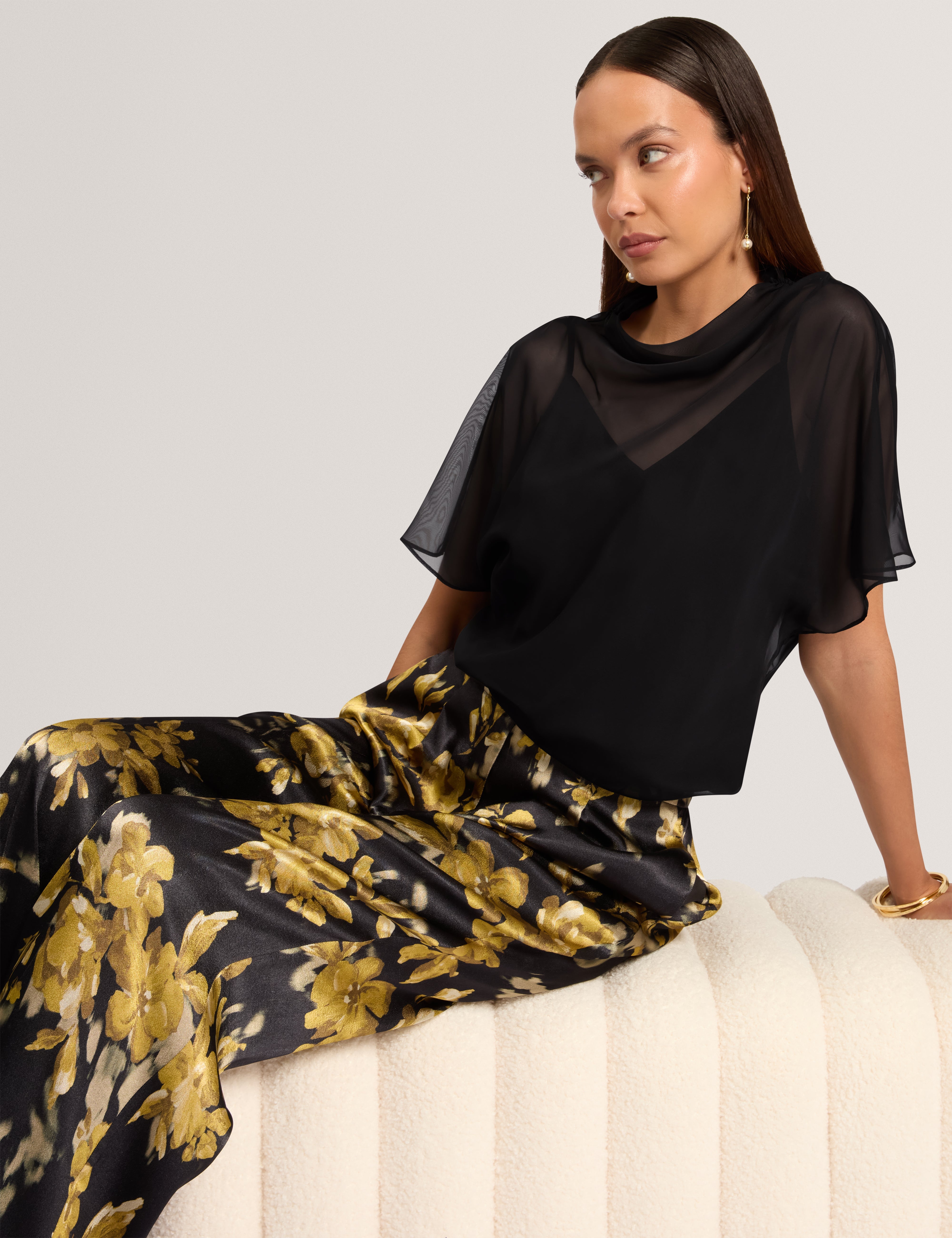 Anndia Drape Neck Top Black