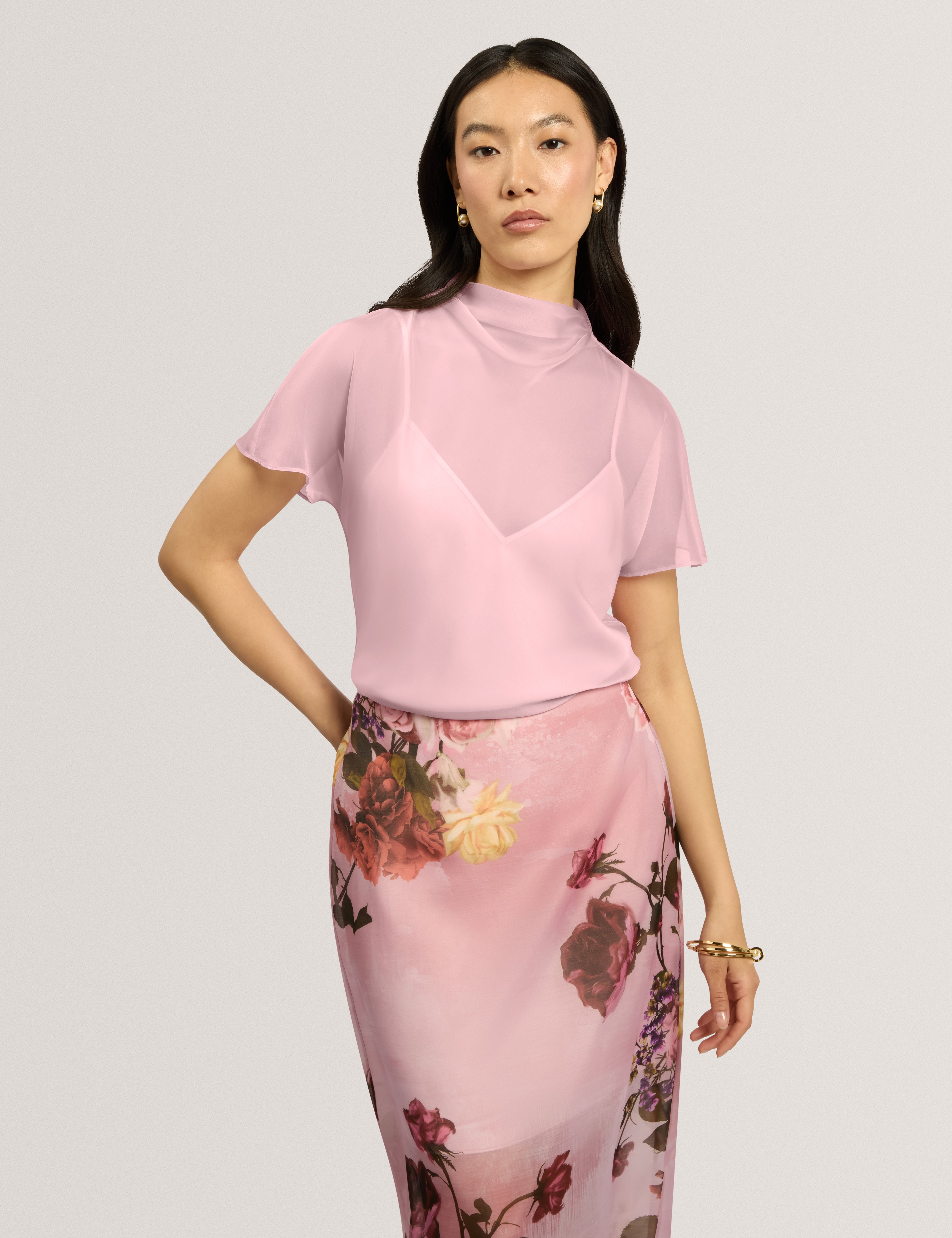 Anndia Drape Neck Top Dusky-Pink