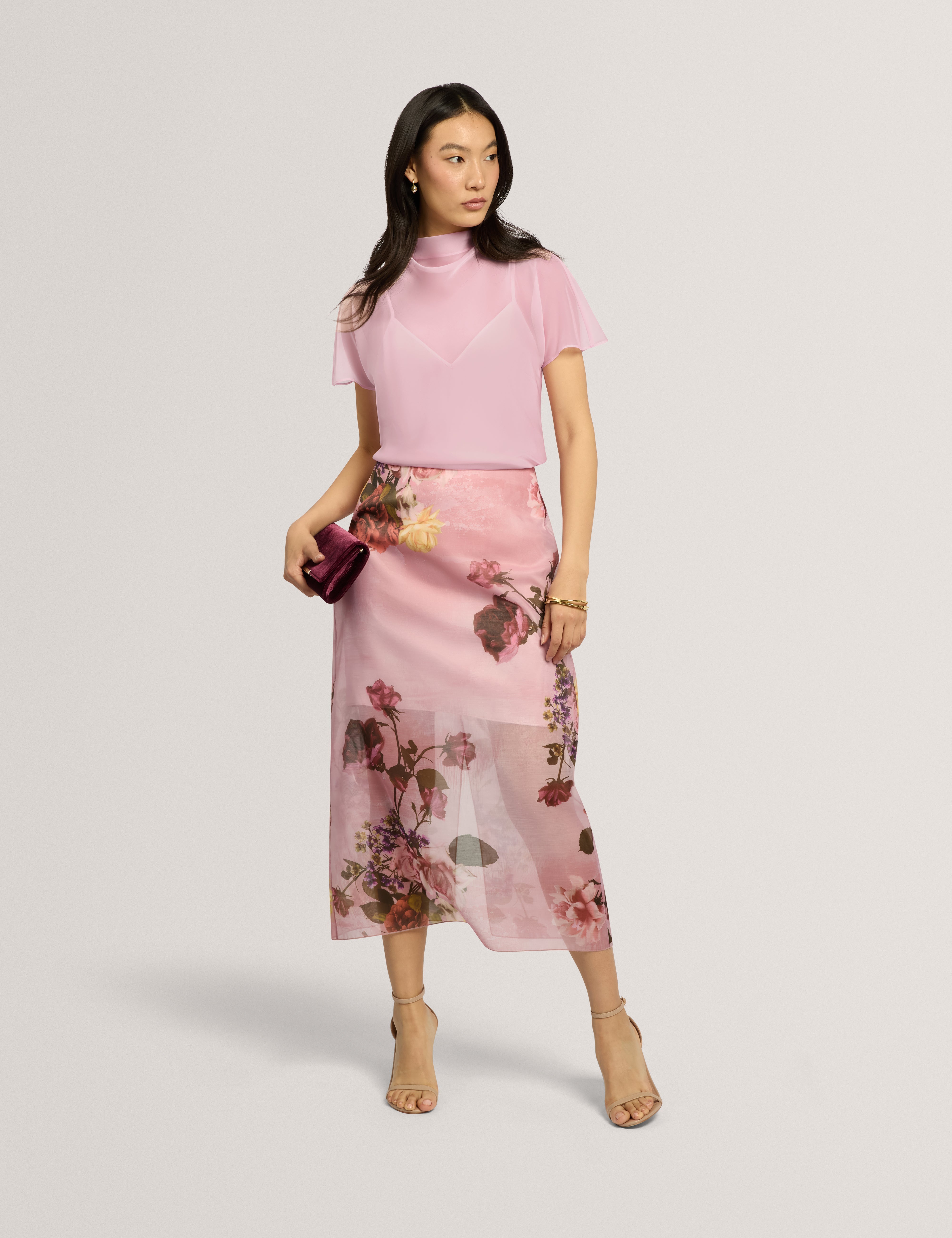 Anndia Drape Neck Top Dusky-Pink