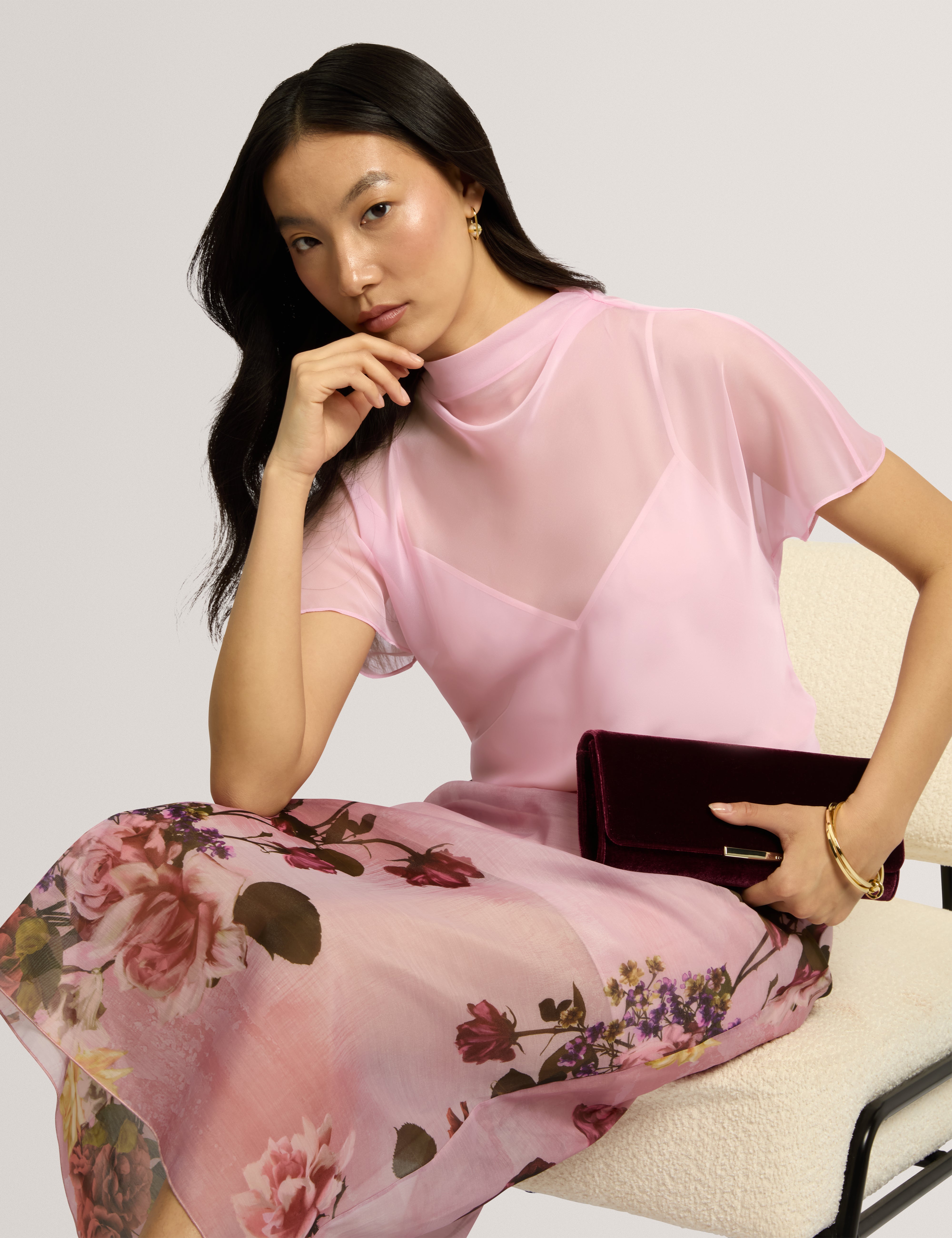 Anndia Drape Neck Top Dusky-Pink