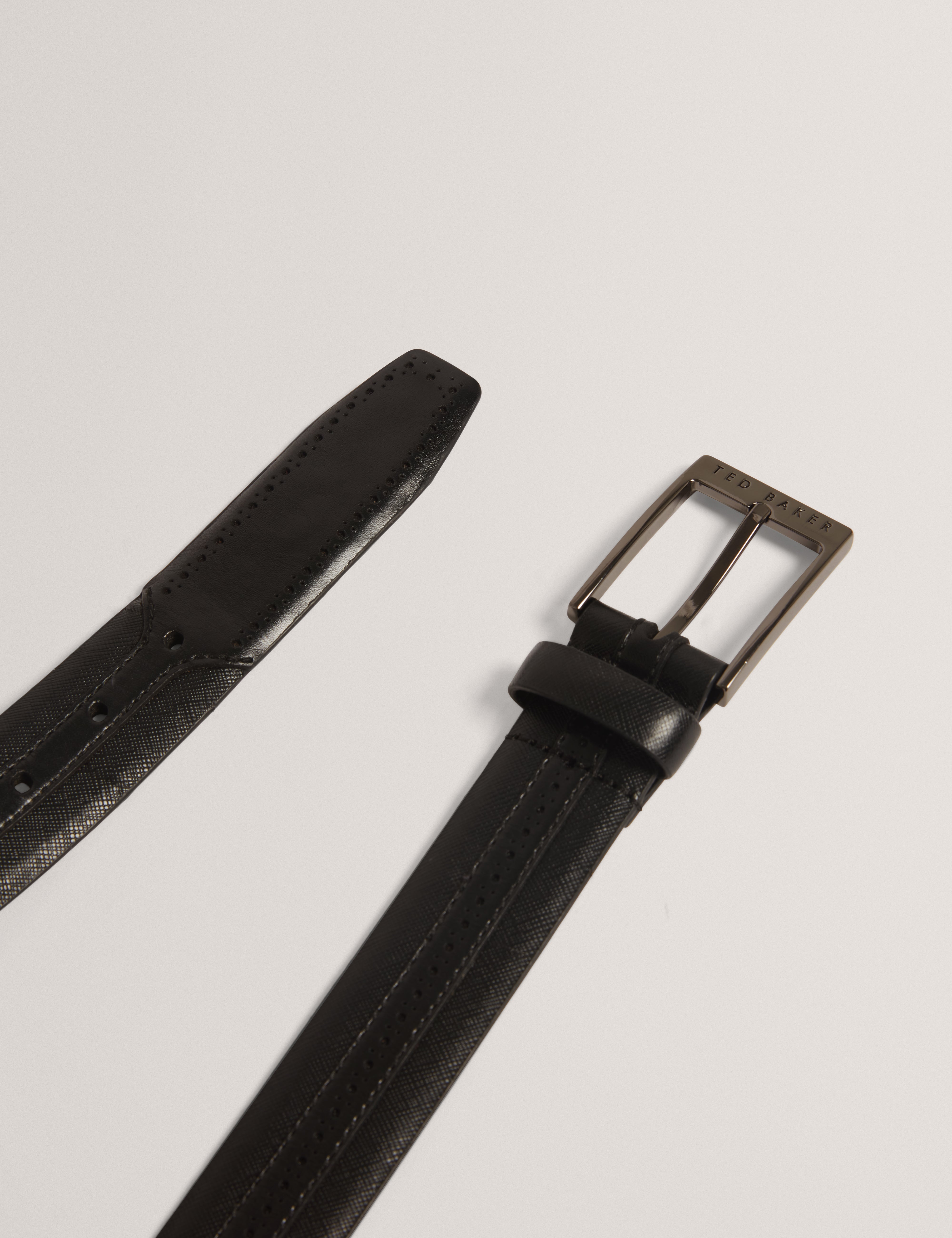 Taylo Brogue Detail Leather Belt Black
