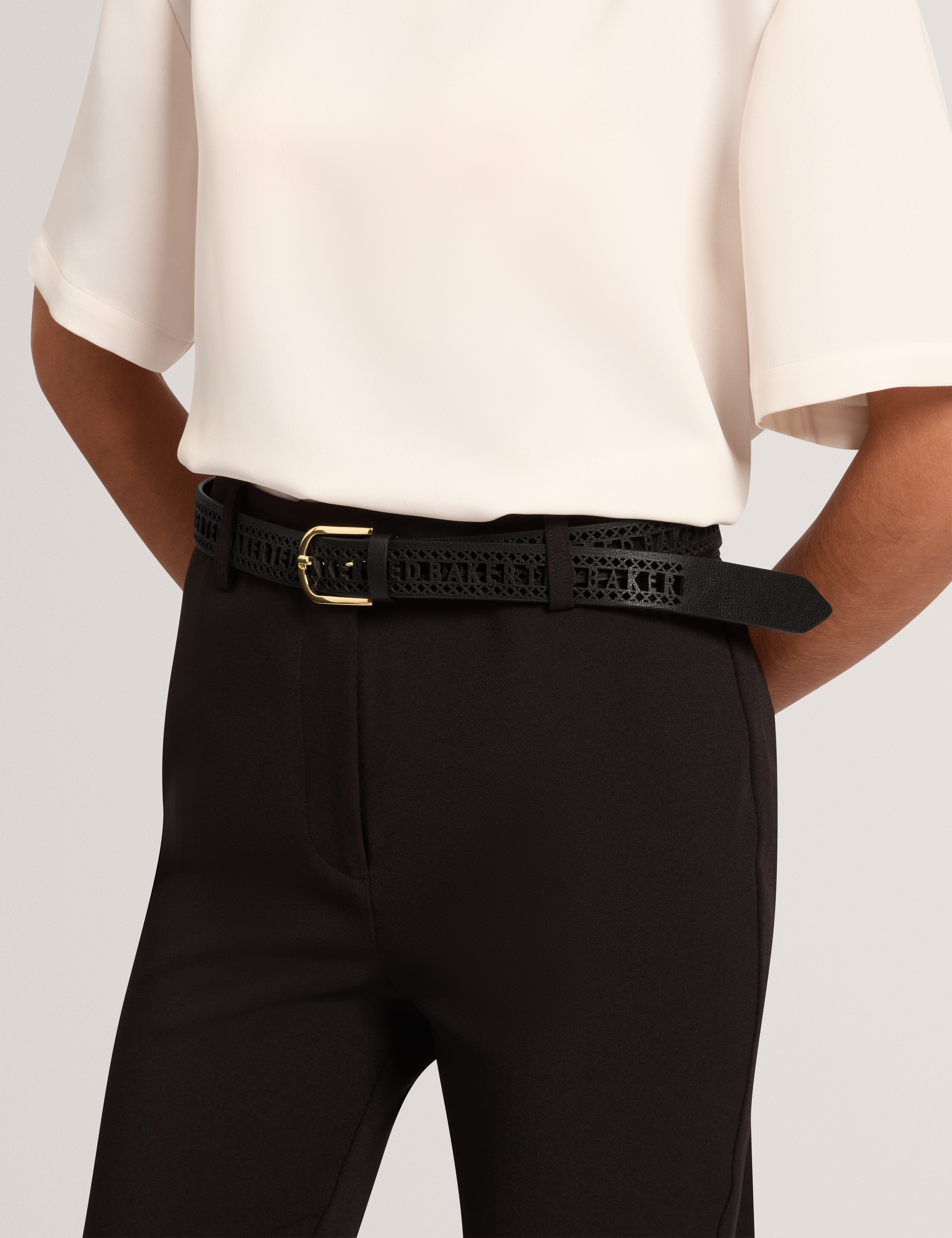 Lannee Lace Tape Leather Belt Black