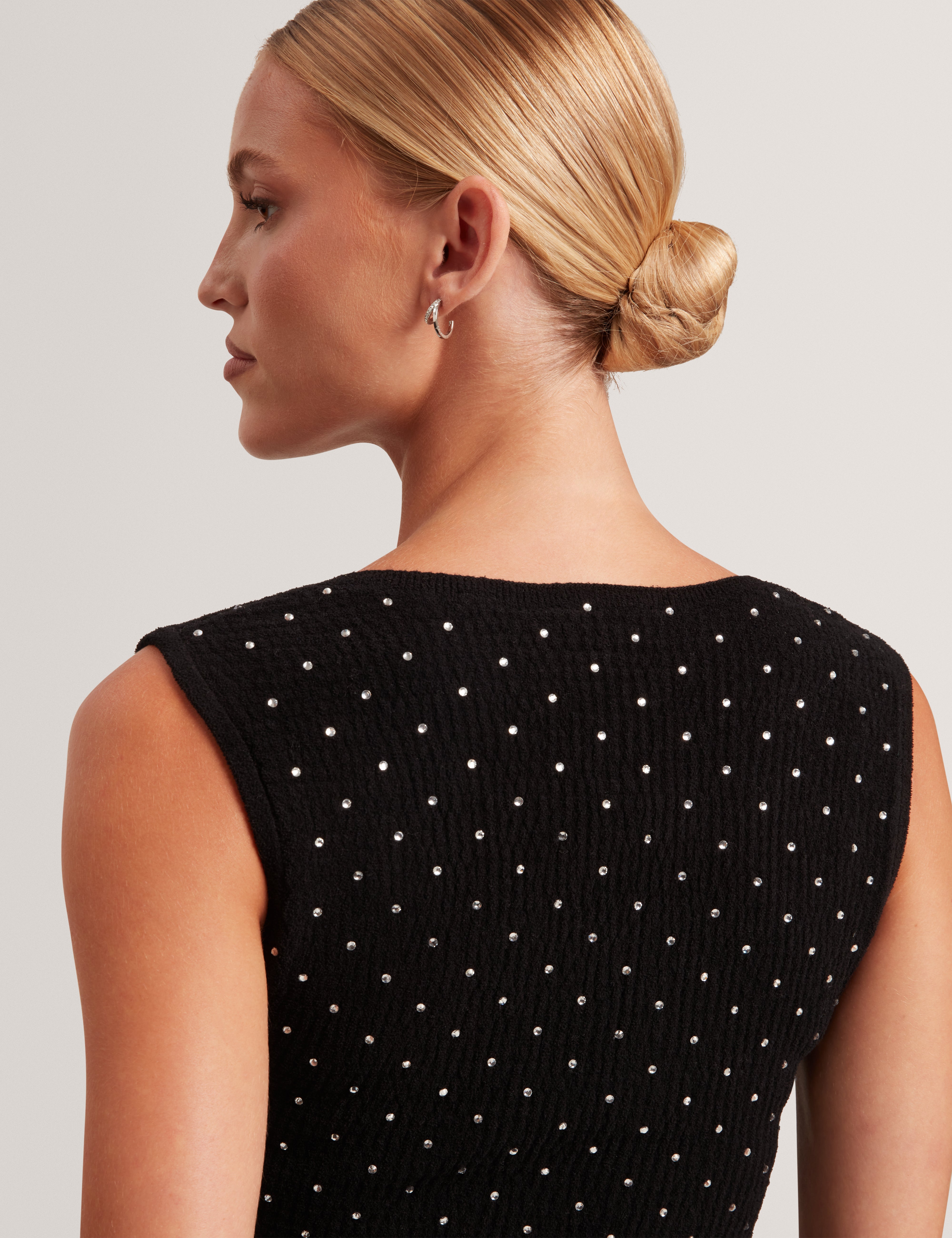 Nyella Open Neck Hot Fix Bodycon Midi Dress Black