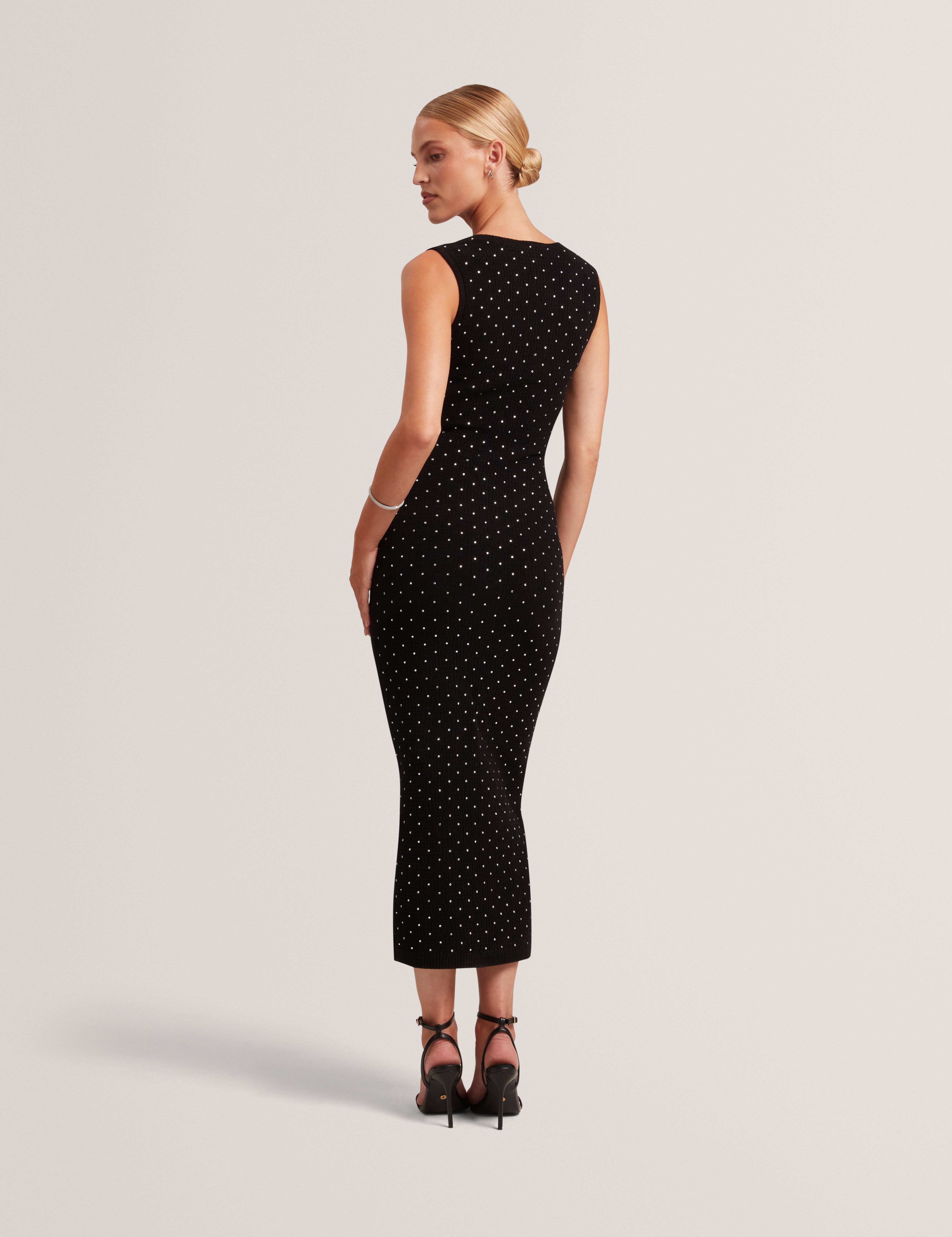 Nyella Open Neck Hot Fix Bodycon Midi Dress Black