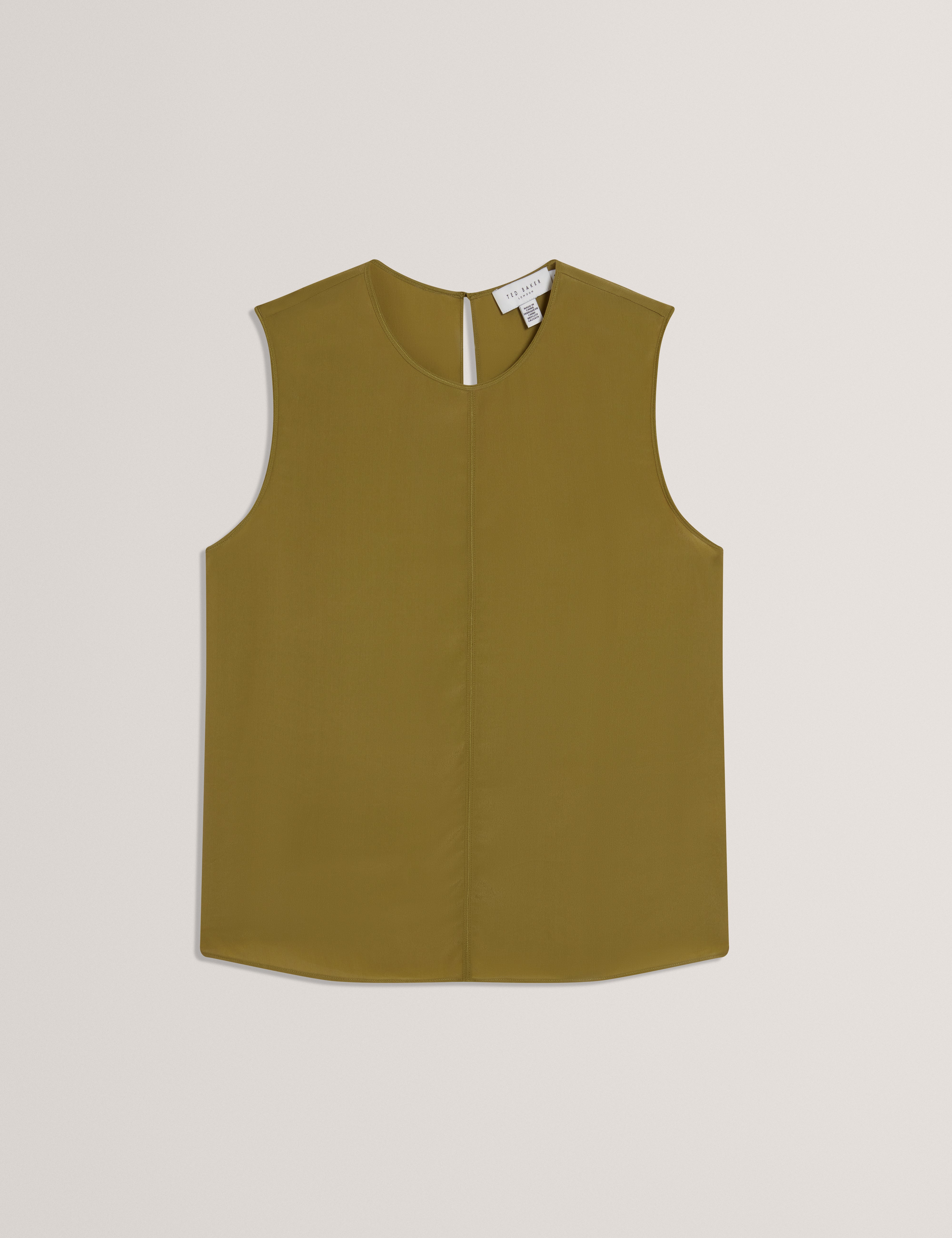 Shamra Silk Tank Top With Contrast Stitch Mid-Green