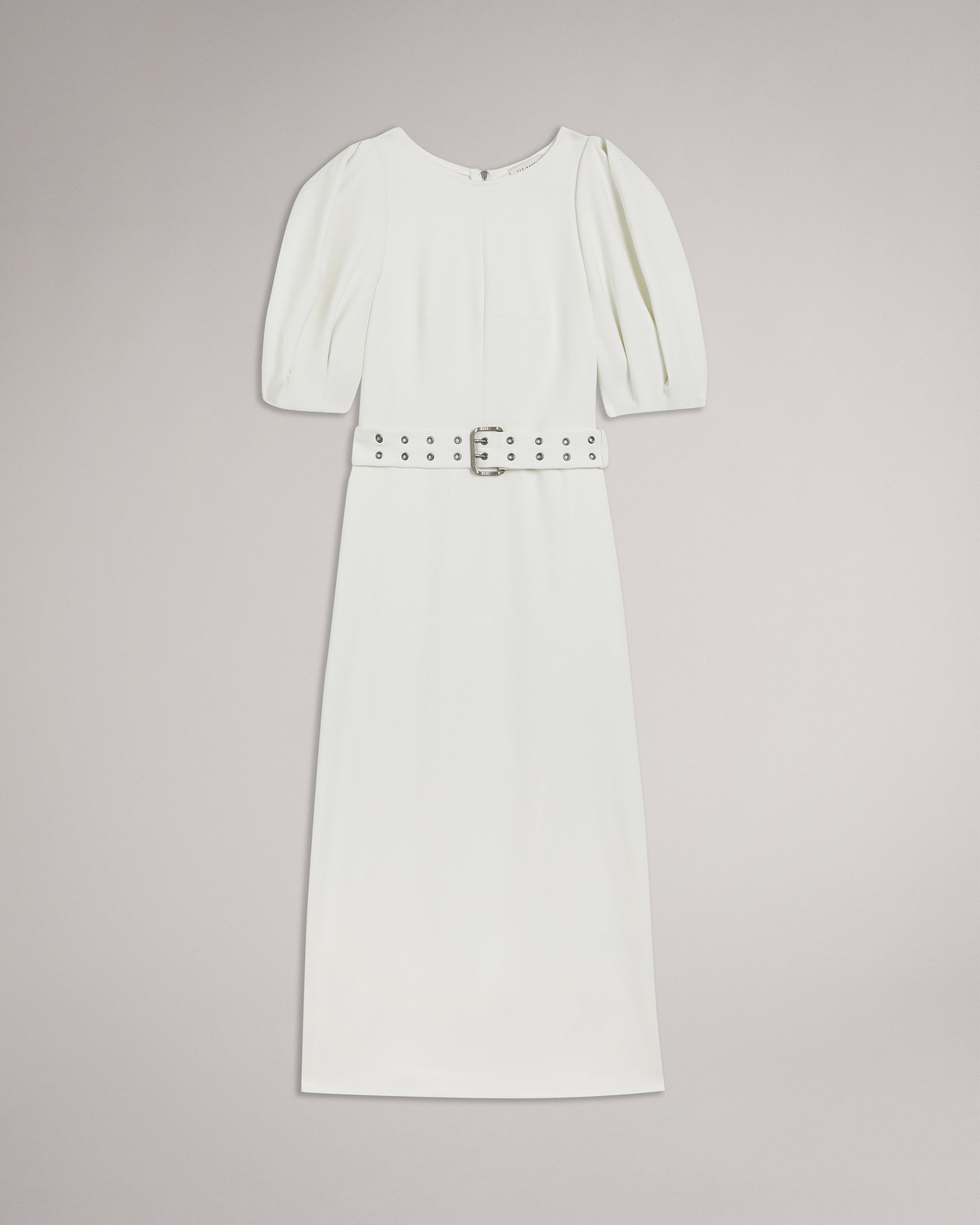 Gabyela Puff Sleeve Midi Dress With Belt White