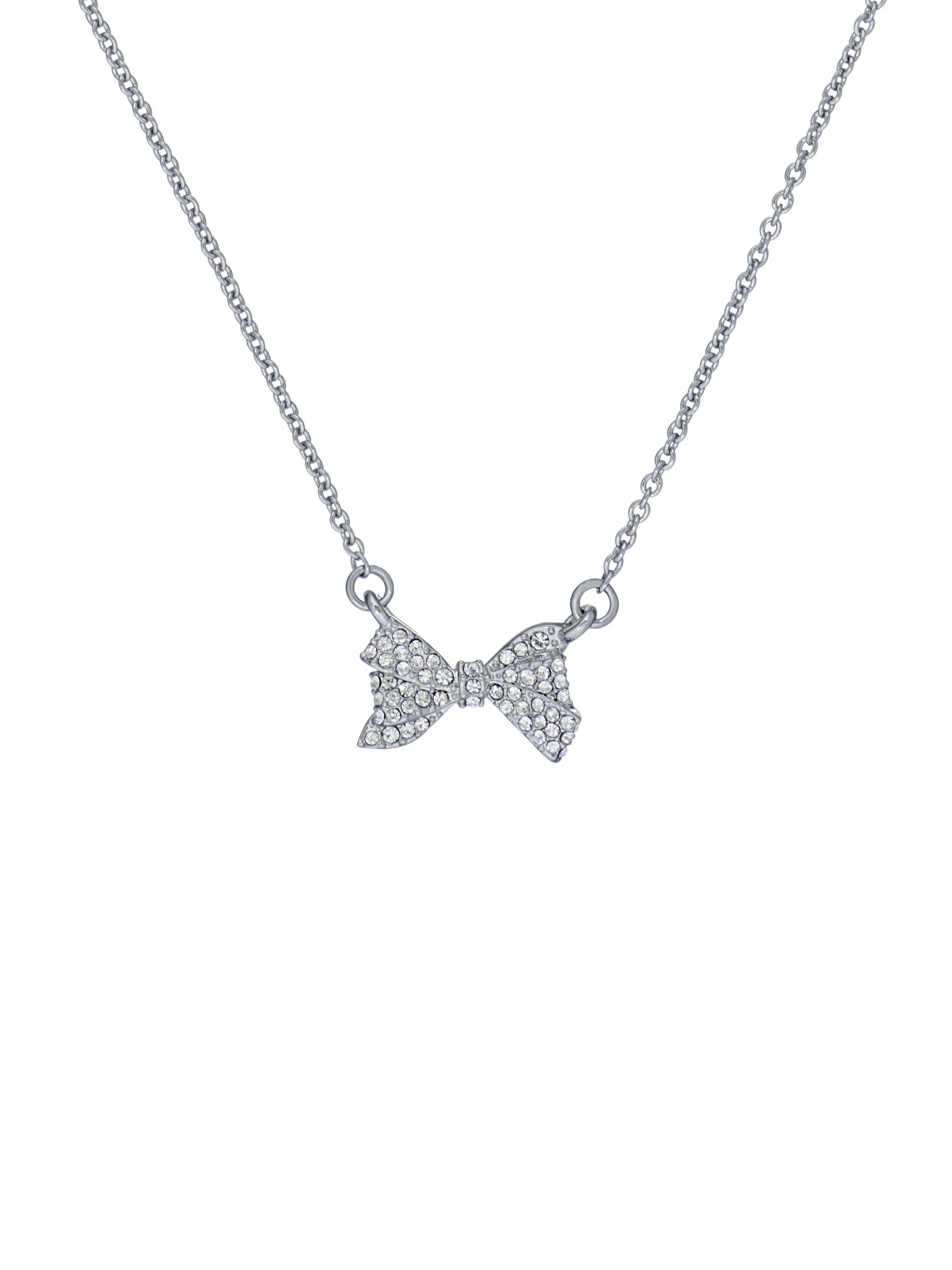 Barsie Crystal Bow Pendant Necklace Silver