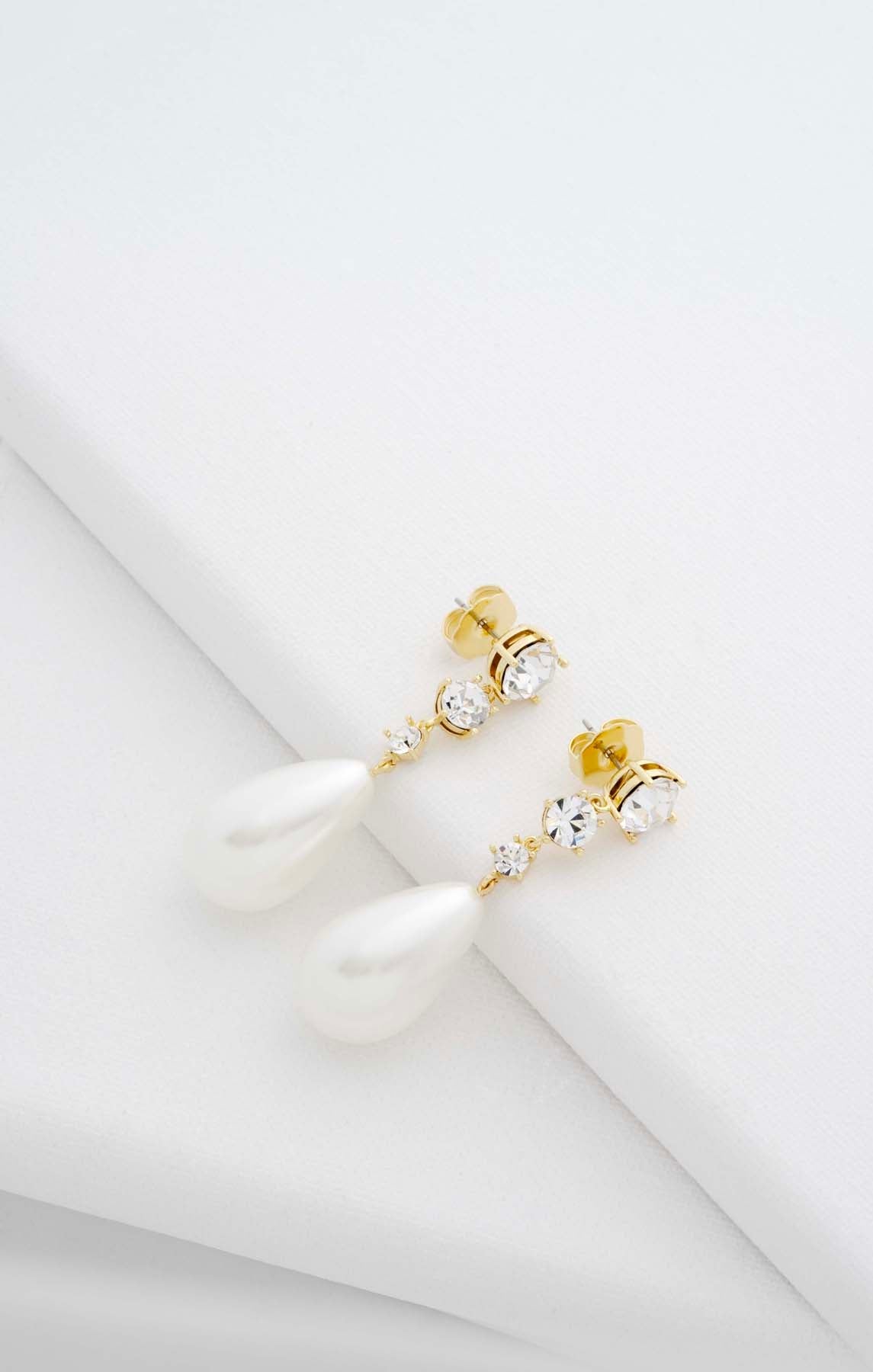 Pearsti Statement Crystal Bead Drop Earrings Pearl