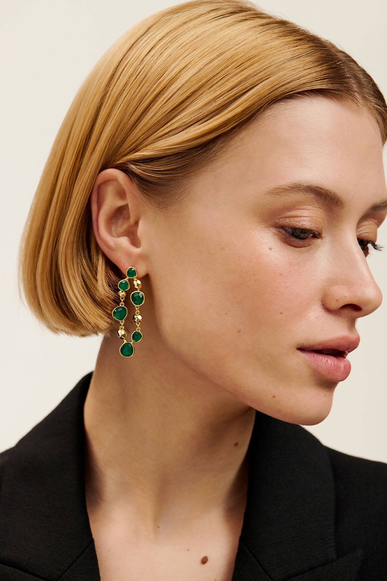 Perial Pebble Stone Statement Drop Earrings Green-Gold