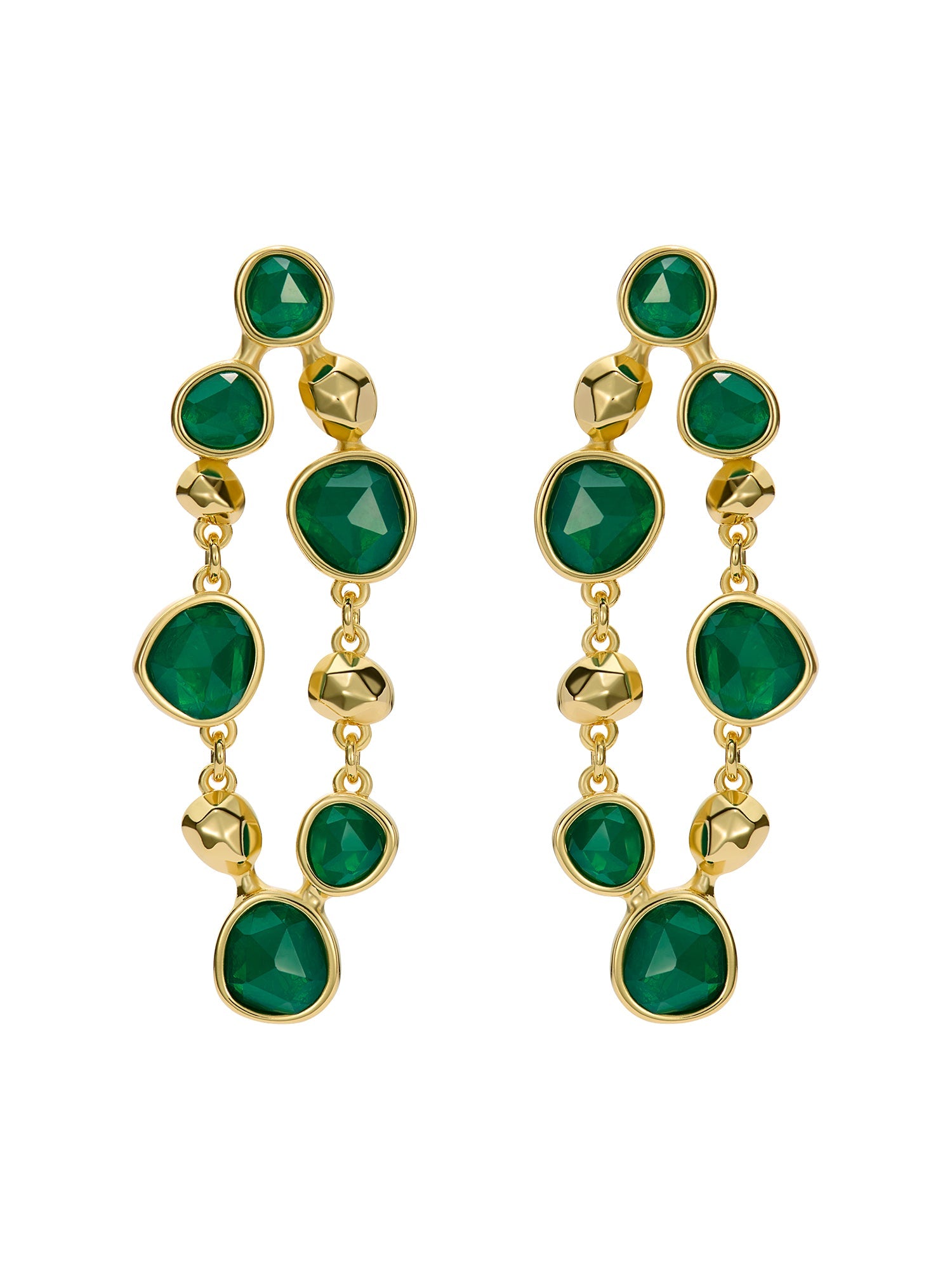 Perial Pebble Stone Statement Drop Earrings Green-Gold