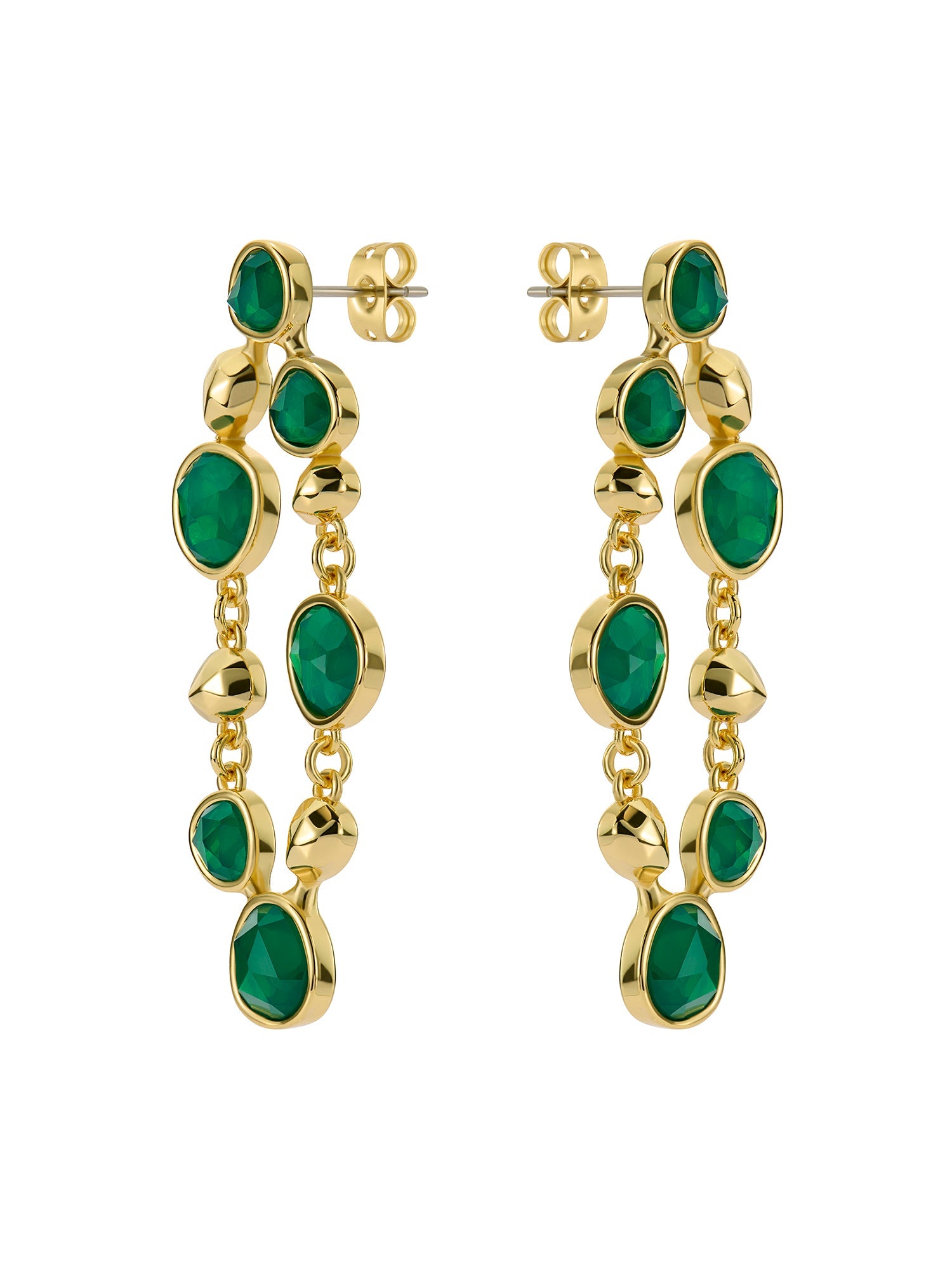 Perial Pebble Stone Statement Drop Earrings Green-Gold