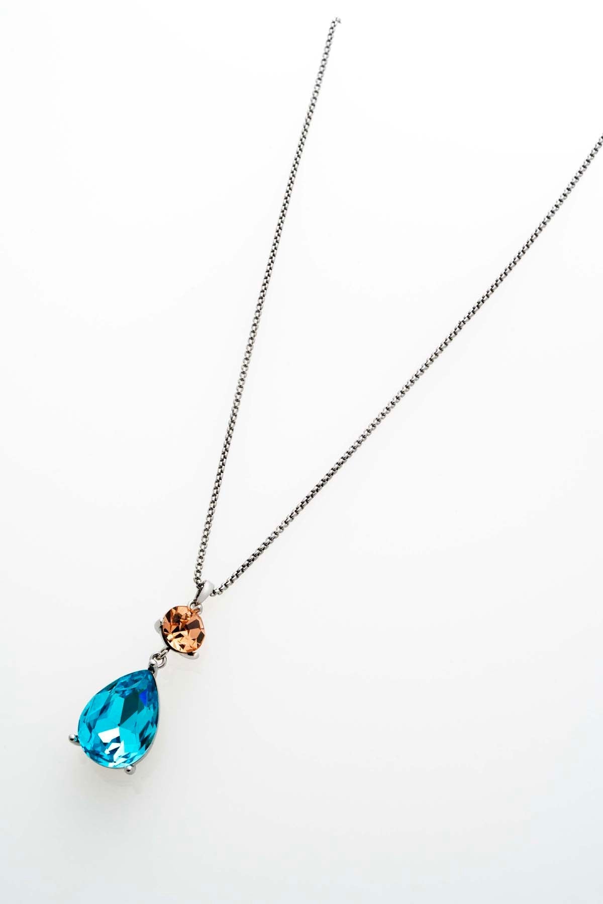 Tearsa Crystal Teardrop Pendant Necklace Peach