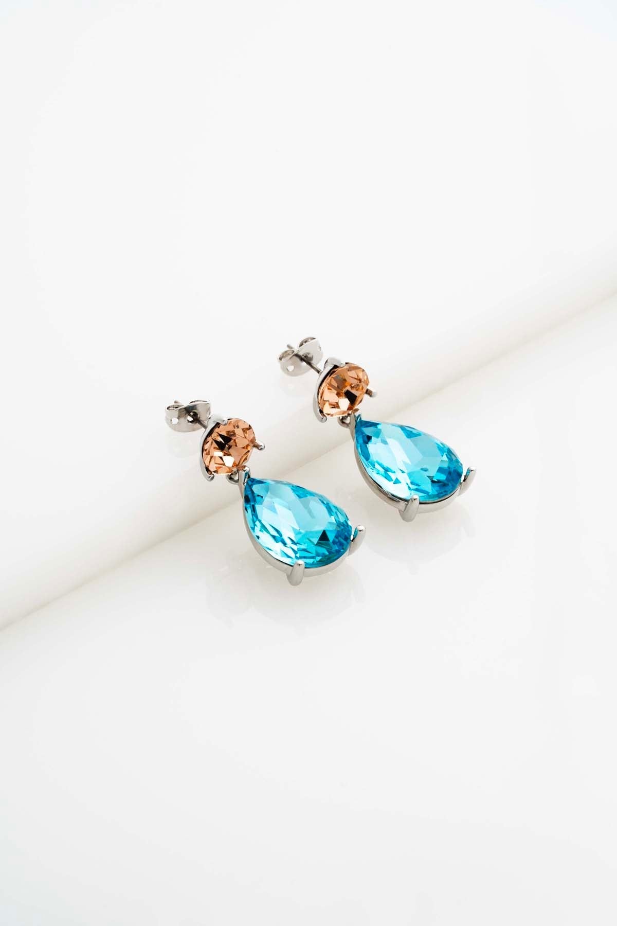 Teaire Crystal Teardrop Earrings Peach