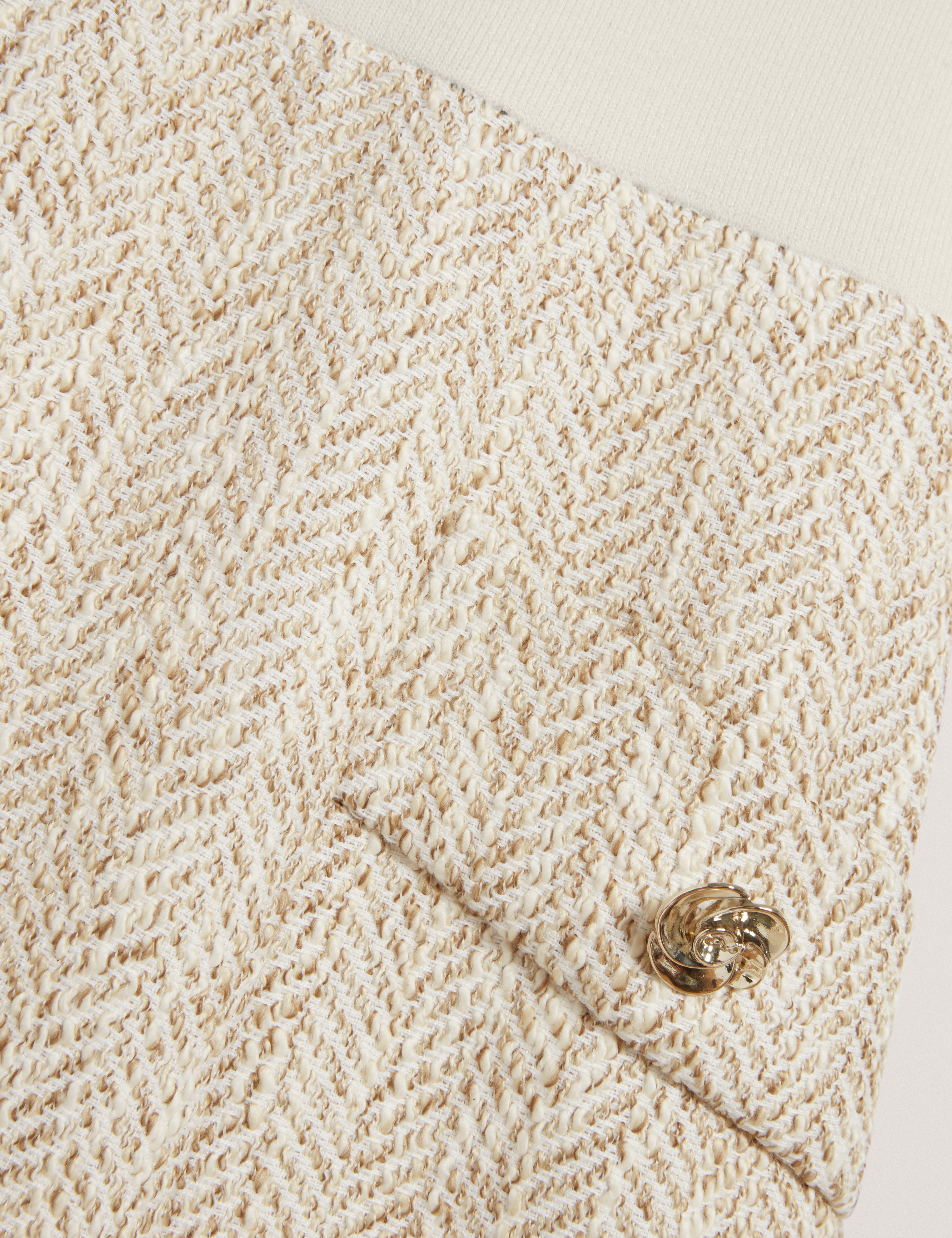 Vulpad Knit Bodice Boucle Mini Dress Ivory