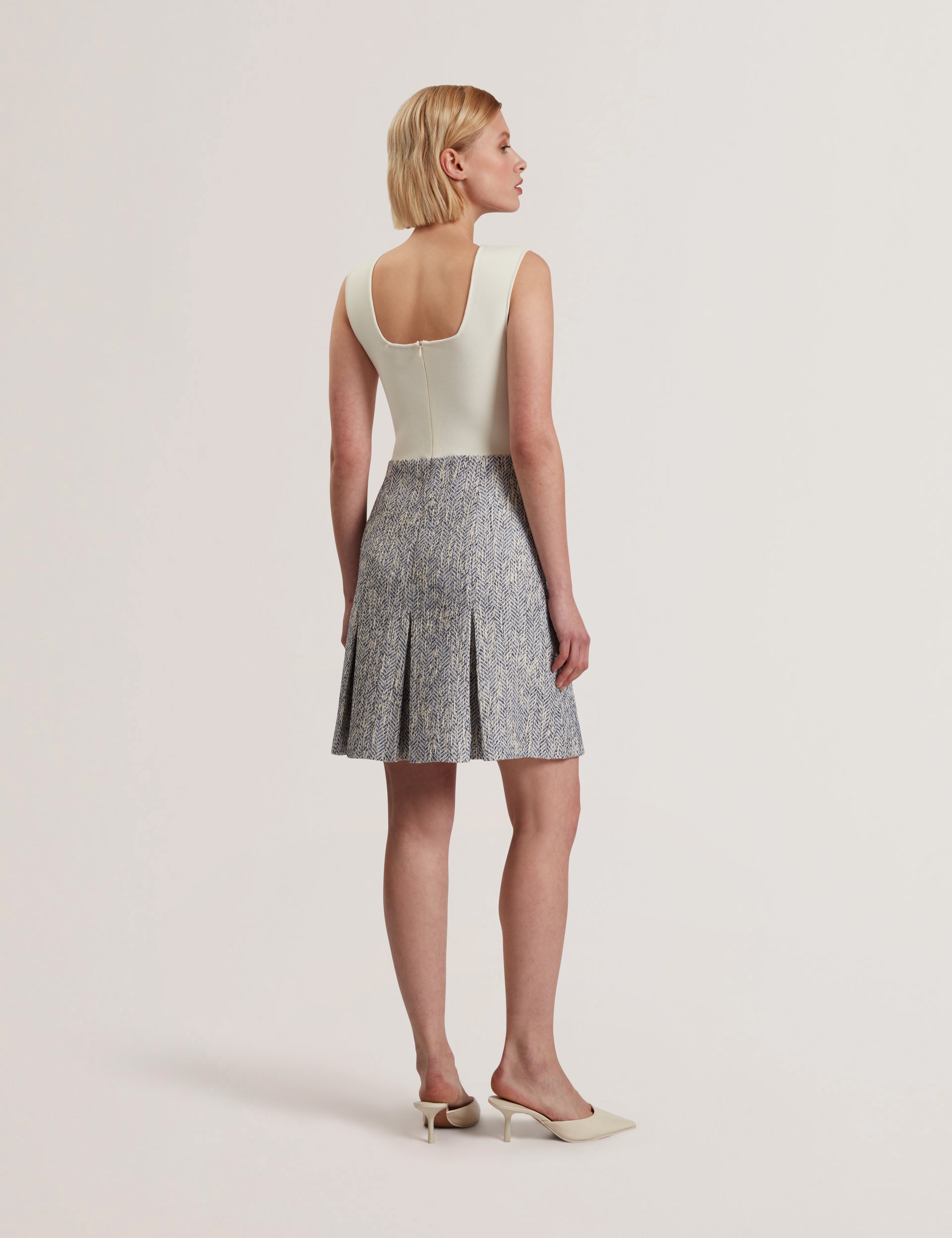 Vulpam Sleeveless Knit Bodice Boucle Lt-Blue