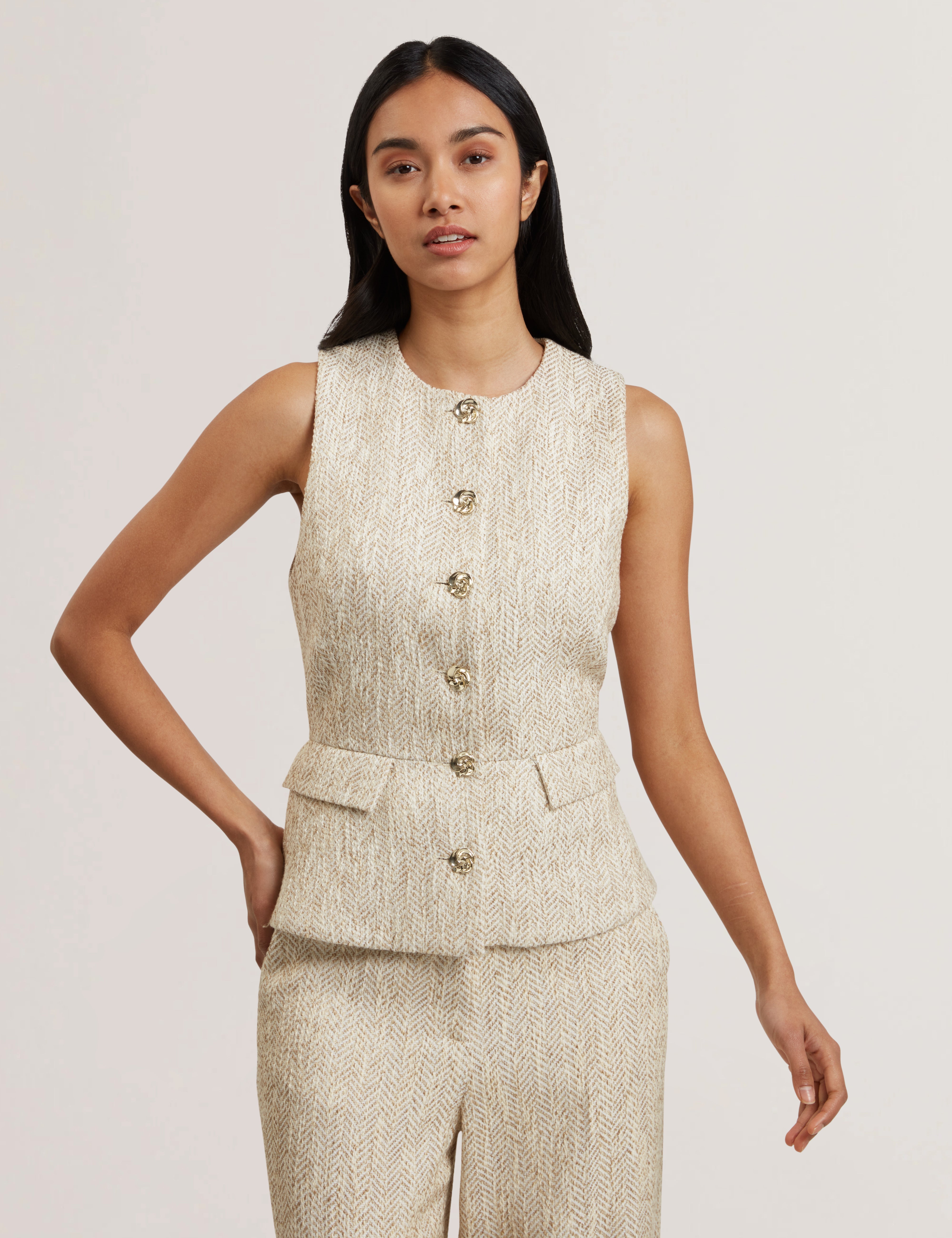 Vulpaw Tailored Boucle Fitted Waistcoat Ivory