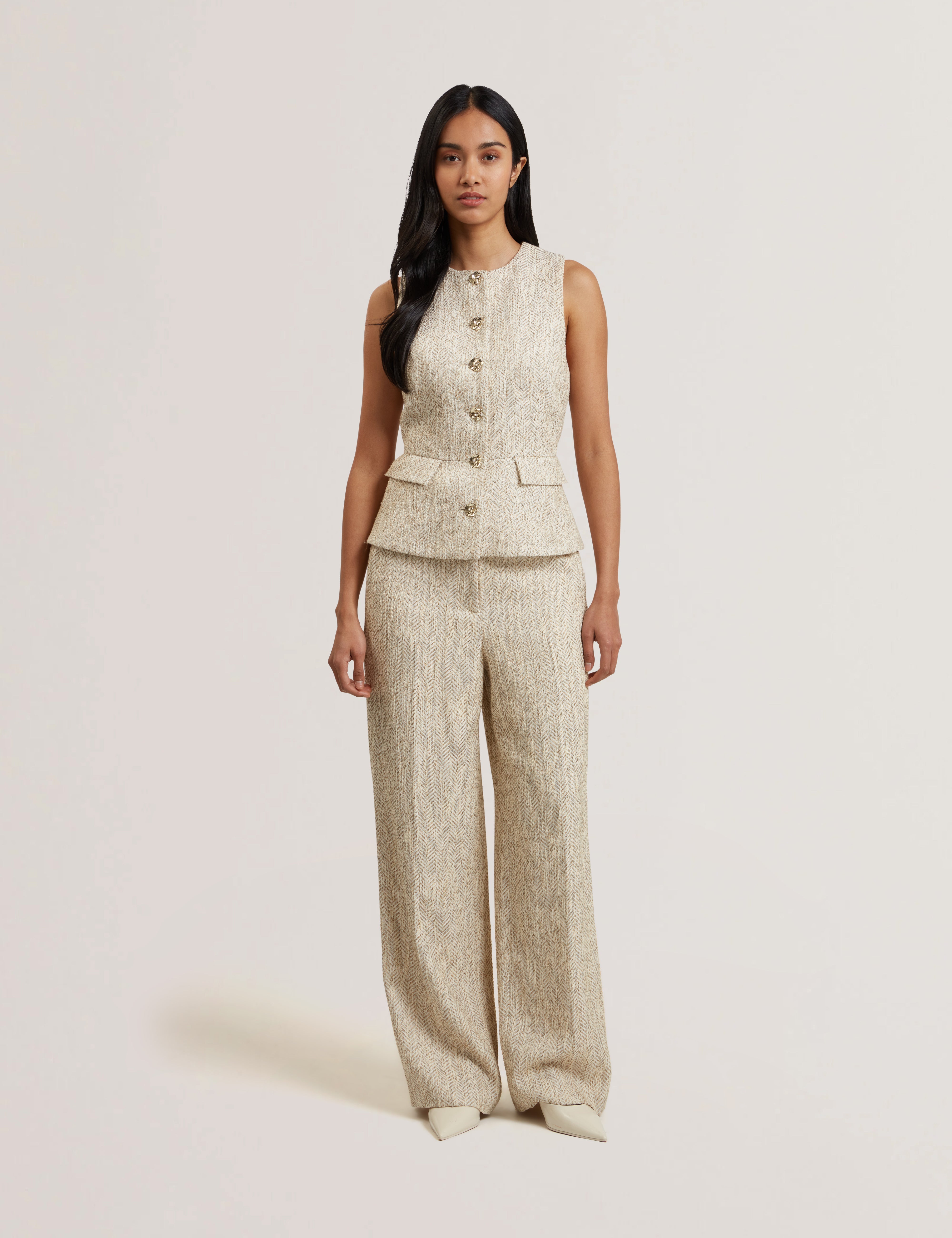 Vulpaw Tailored Boucle Fitted Waistcoat Ivory