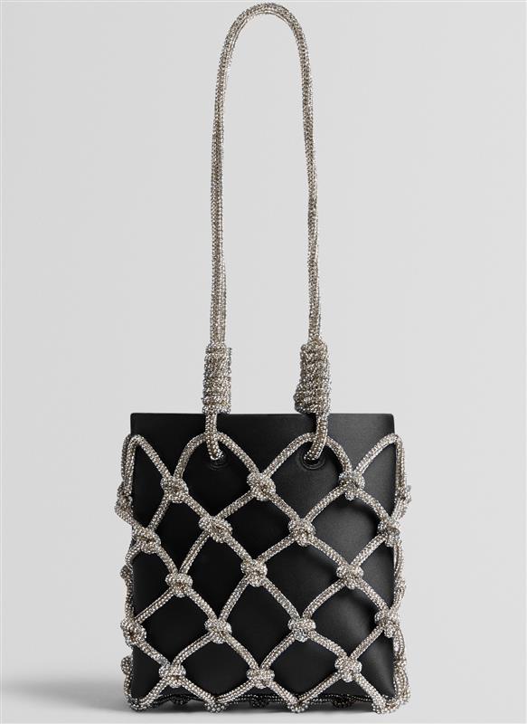 Kylia Knotted Crystal Top Handle Square Bag Black