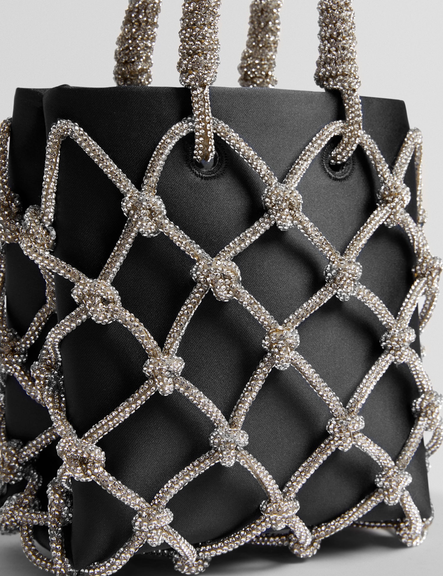 Kylia Knotted Crystal Top Handle Square Bag Black