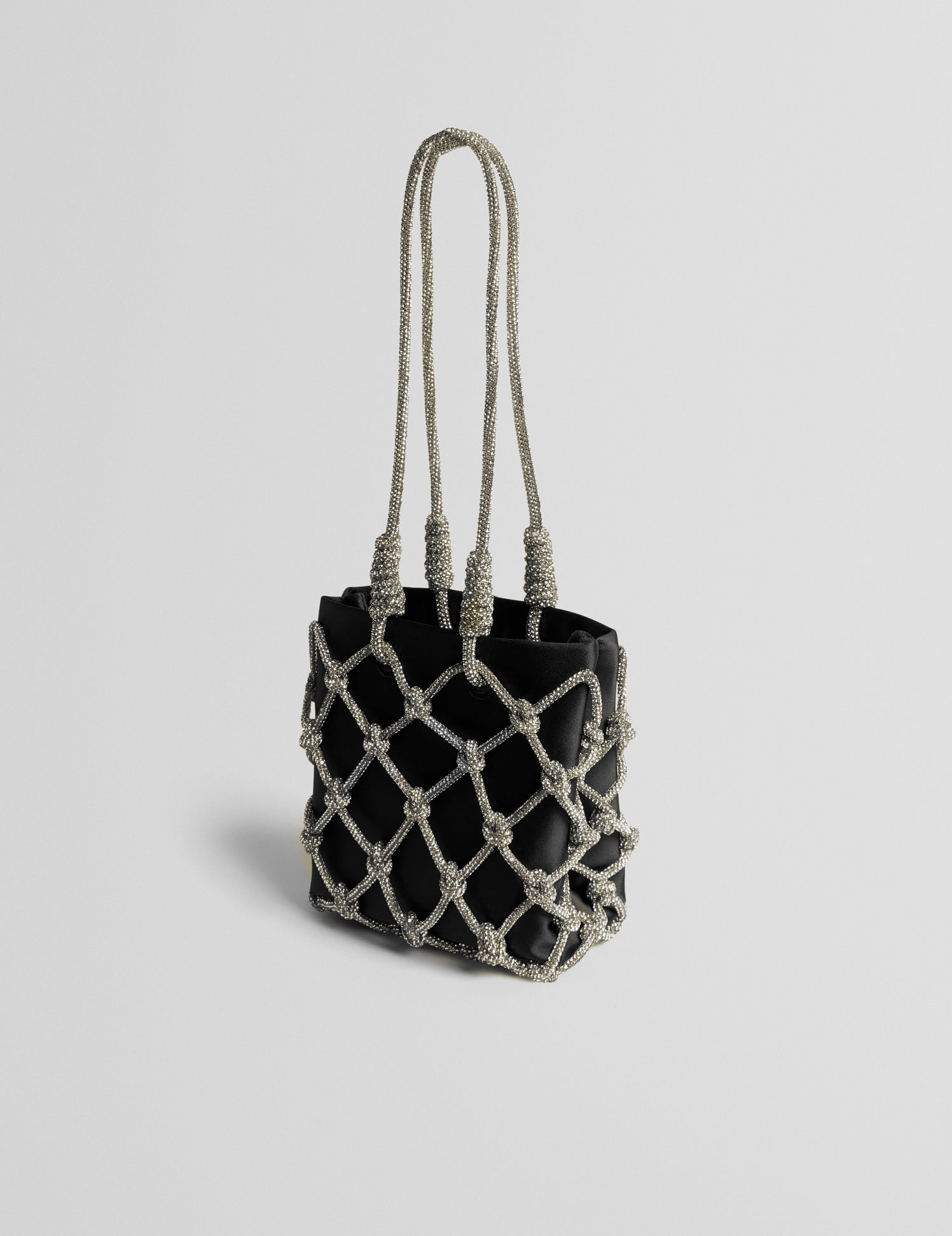 Kylia Knotted Crystal Top Handle Square Bag Black