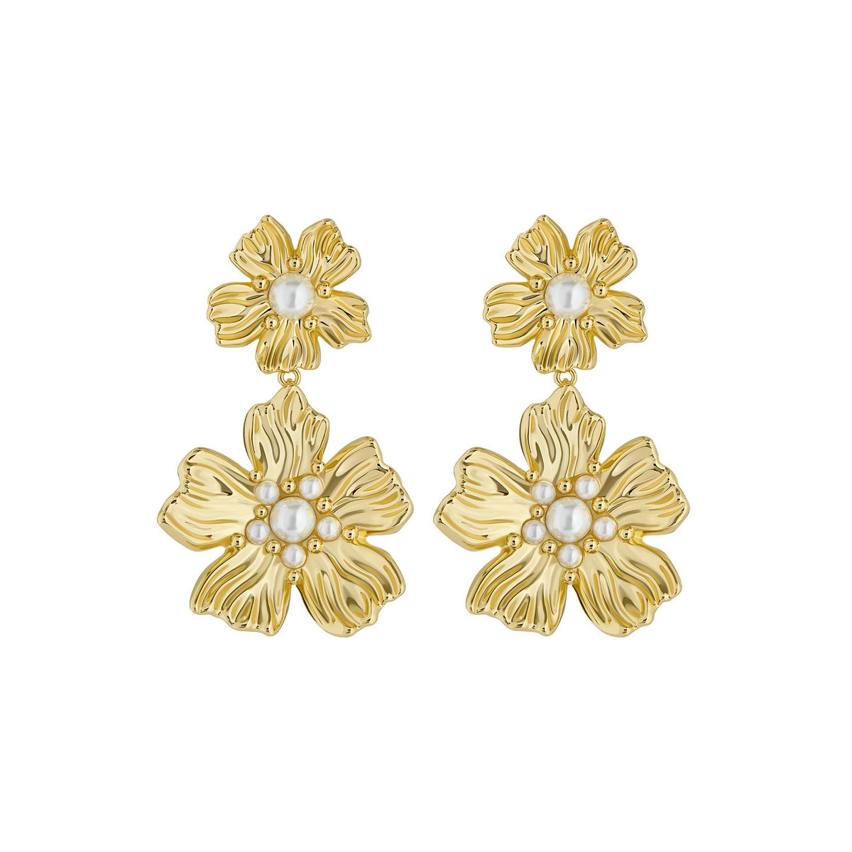 Petaria Flower Statement Drop Earrings Gold