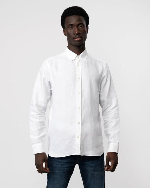 Ognon Long Sleeve Cotton Lyocell Script Shirt White