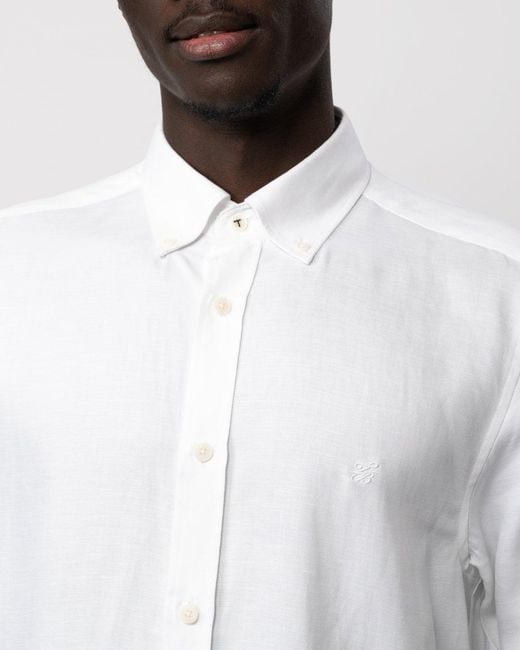 Ognon Long Sleeve Cotton Lyocell Script Shirt White