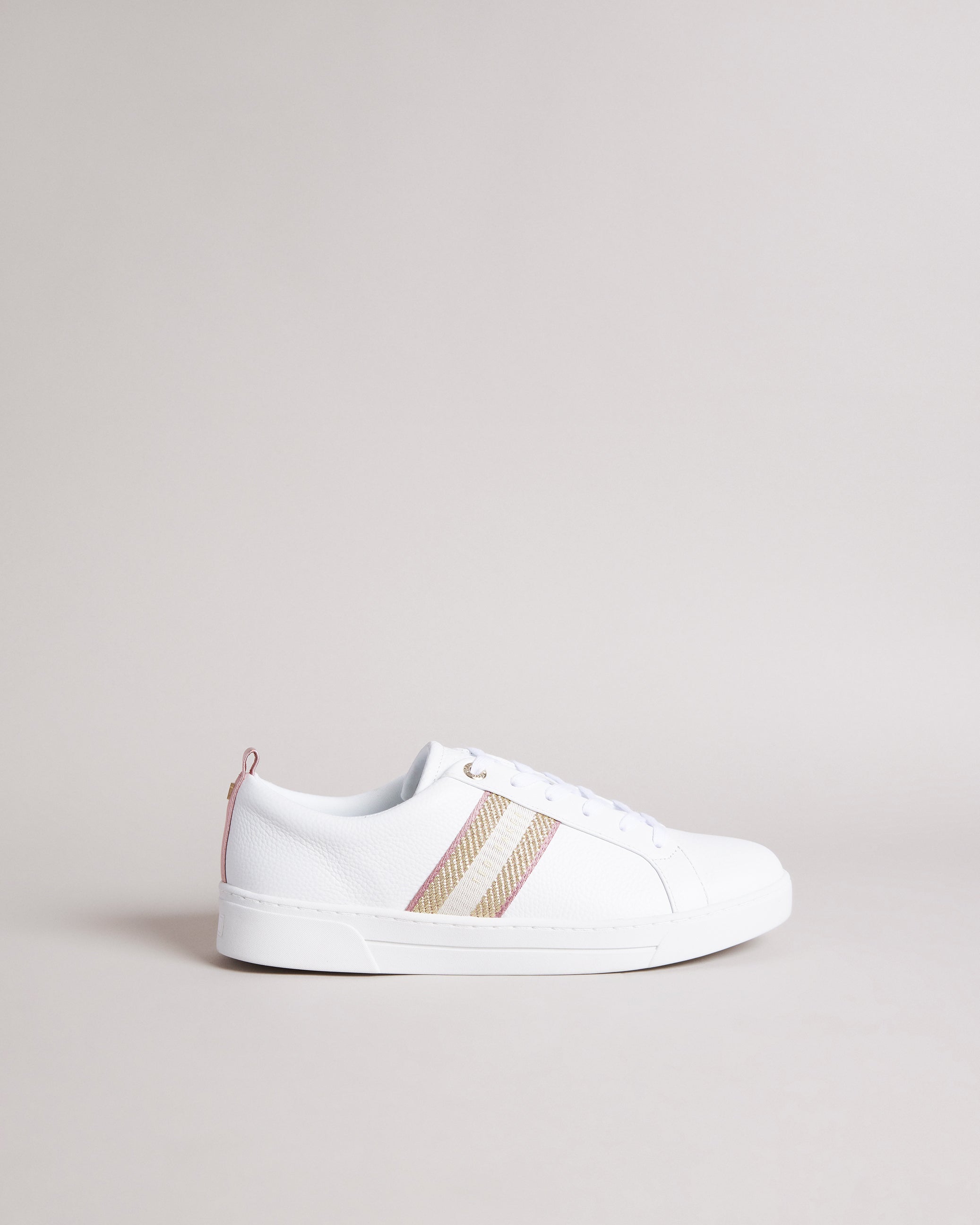 Baily Leather Metallic Detail Webbing Trainers White
