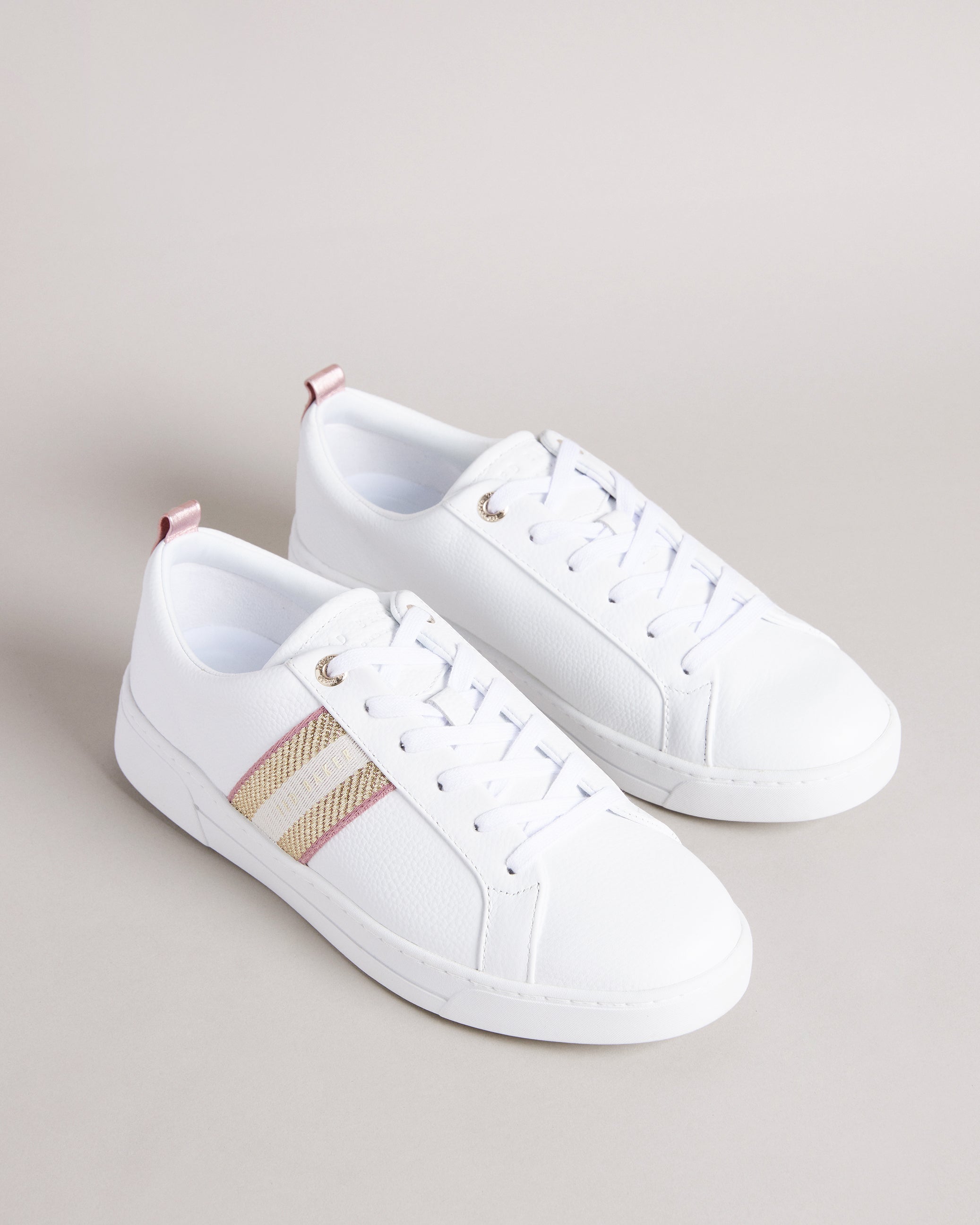 Baily Leather Metallic Detail Webbing Trainers White