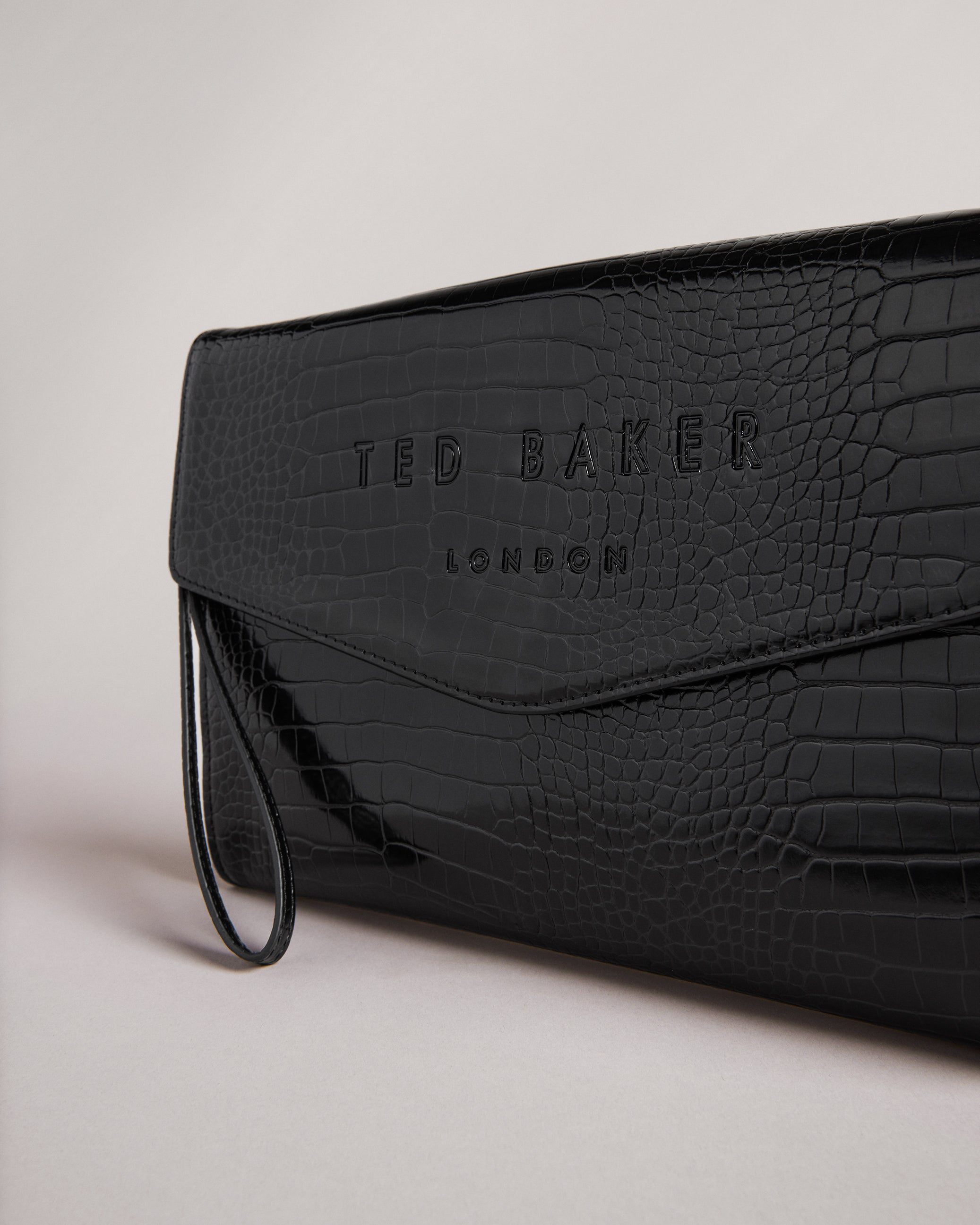 Crocey Croc Detail Debossed Envelope Pouch Black