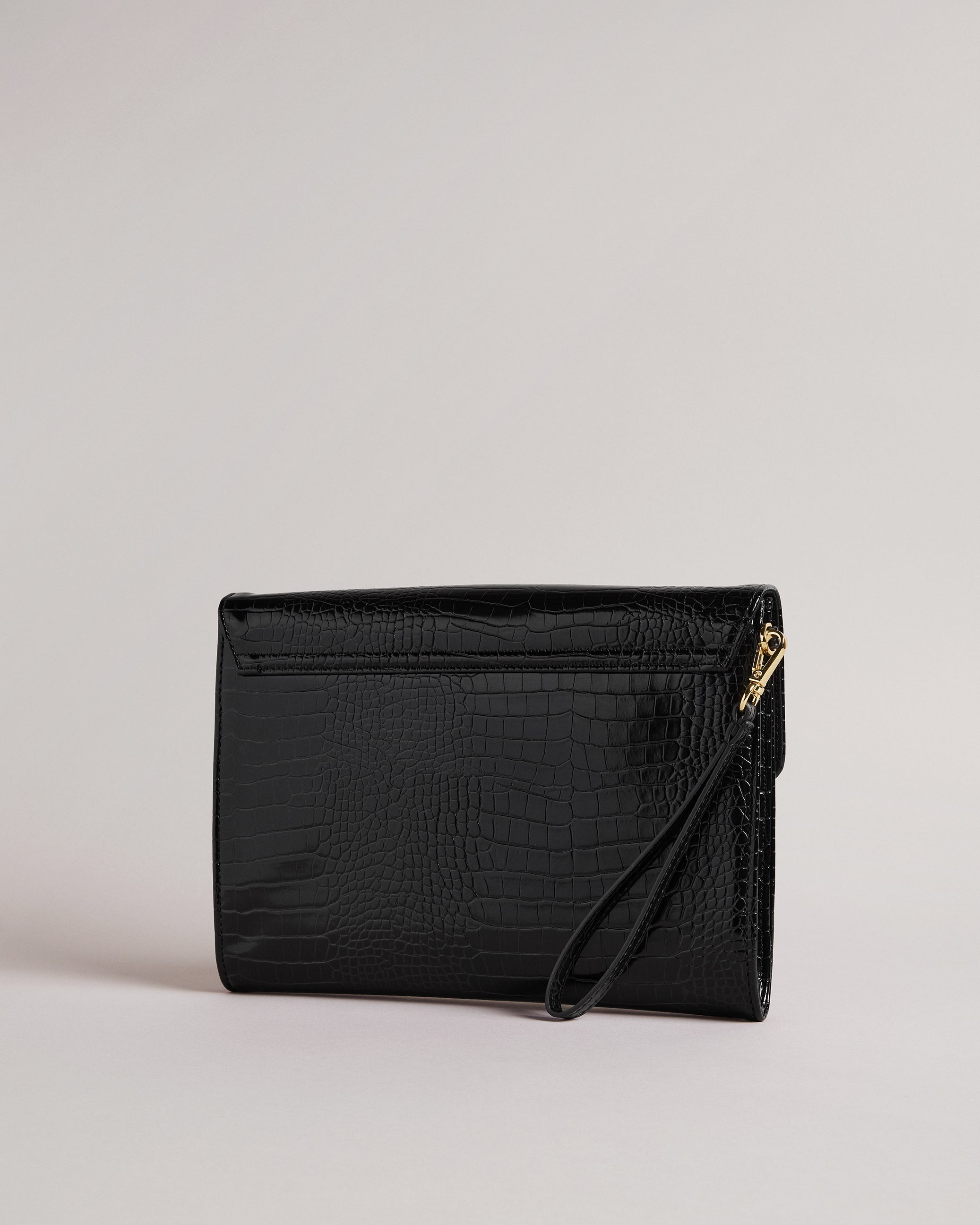 Crocey Croc Detail Debossed Envelope Pouch Black