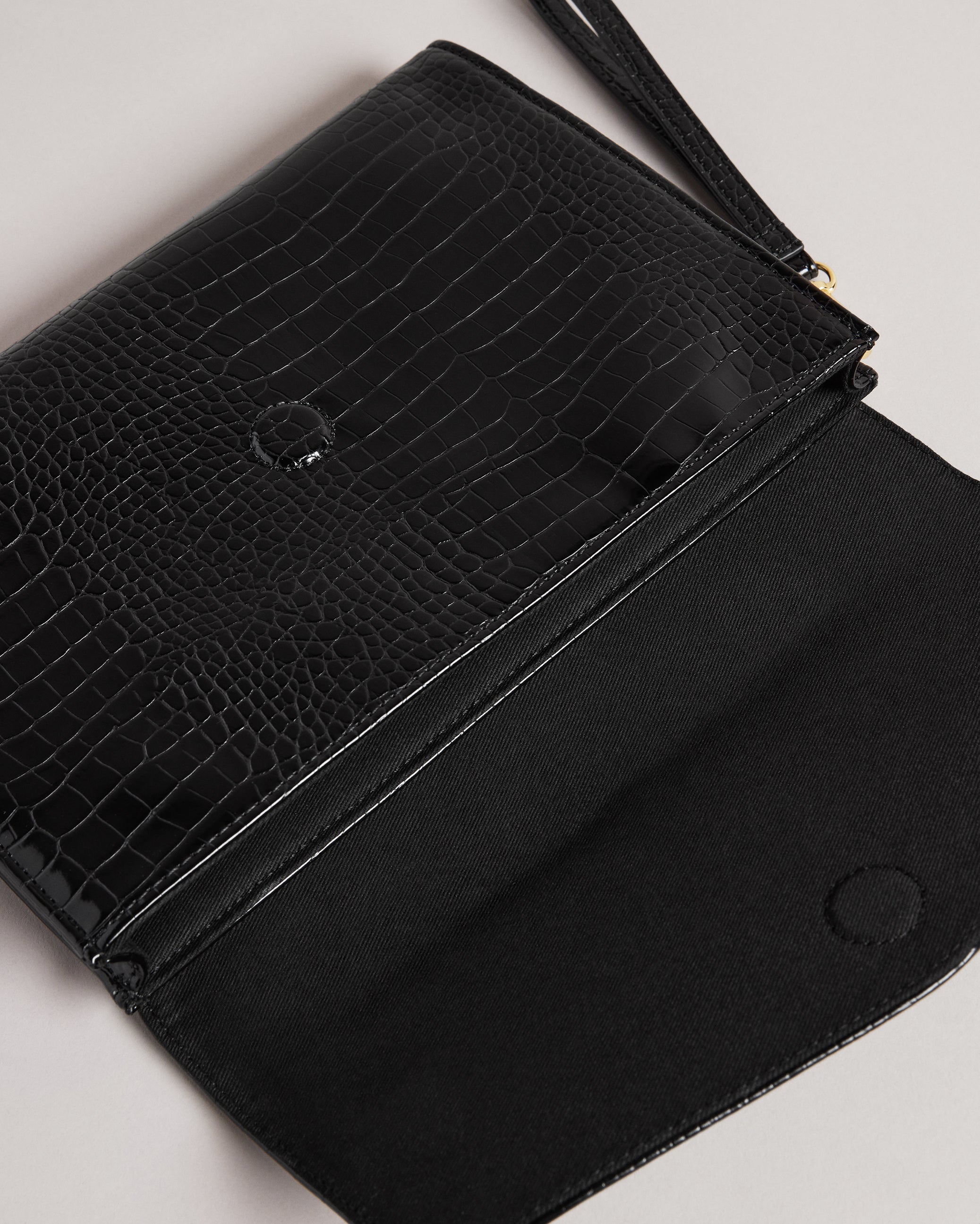 Crocey Croc Detail Debossed Envelope Pouch Black