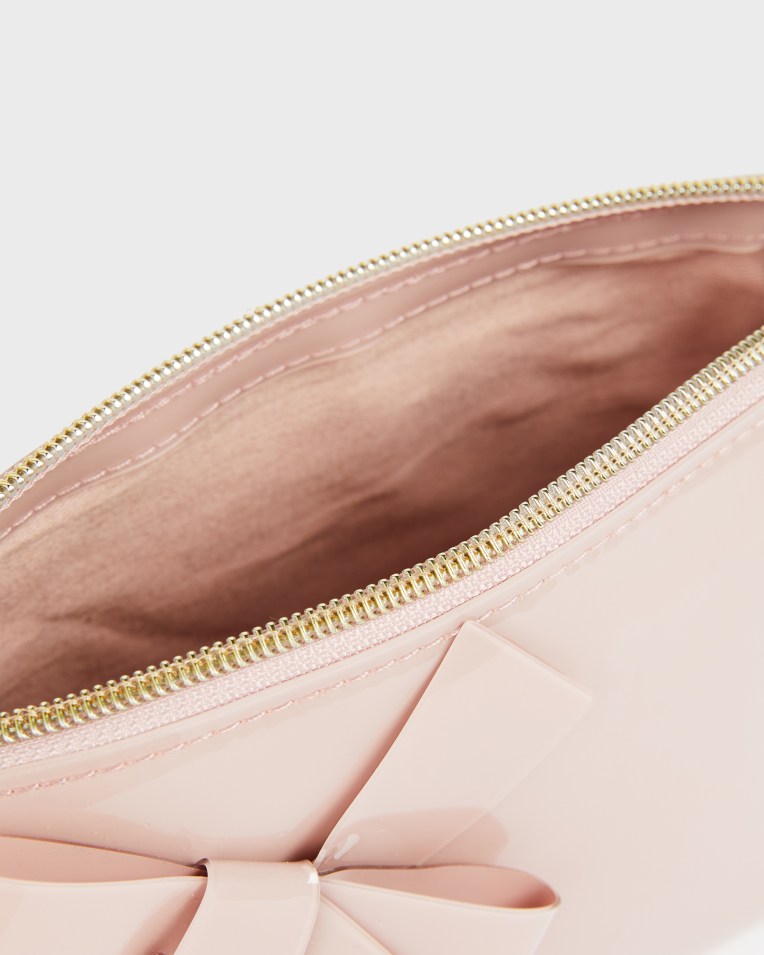 Nicolai Glossy Bow Embellished Makeup Bag Pl-Pink